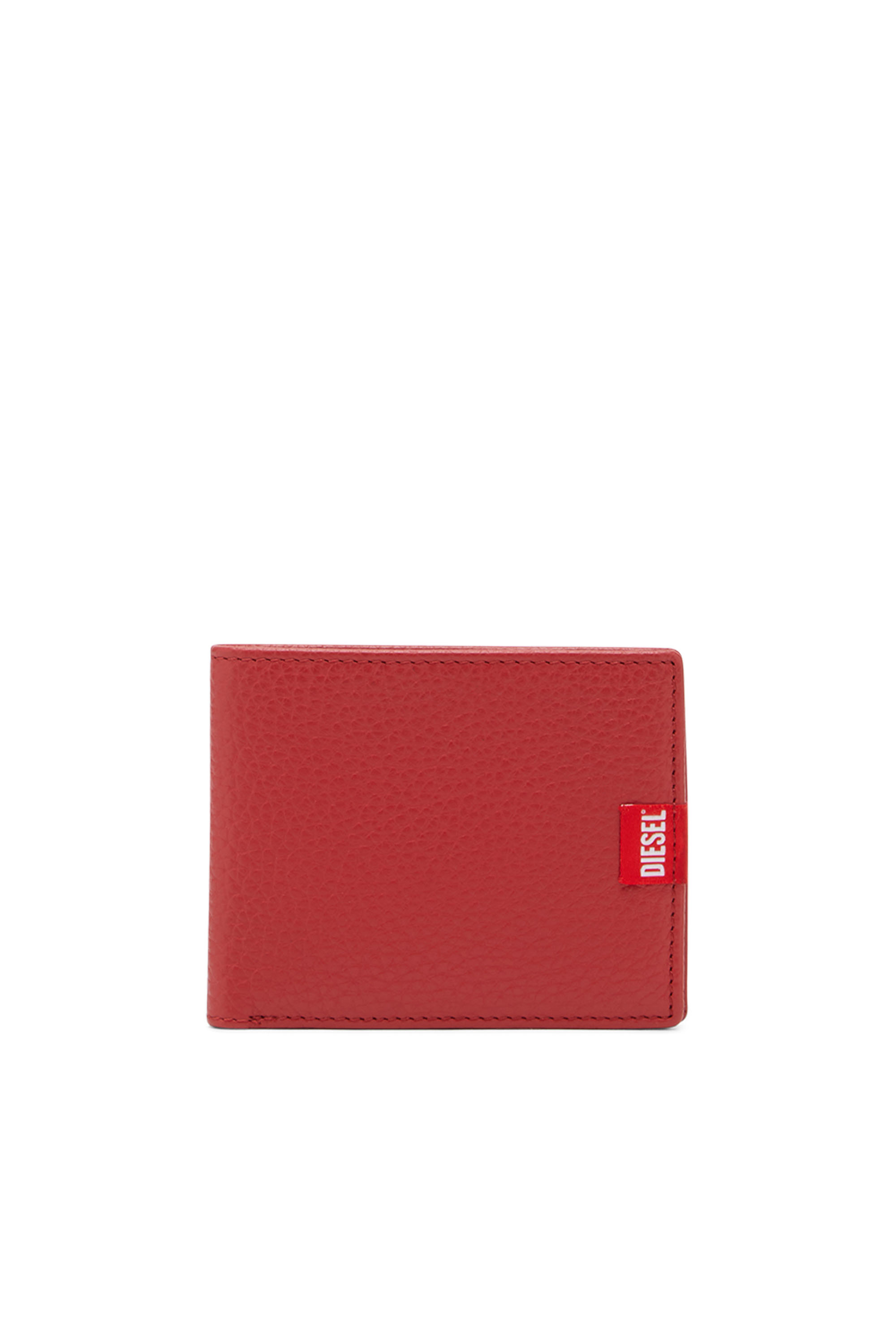 Diesel - Portafoglio a libro in pelle con etichetta con logo rossa - Portafogli Piccoli - Uomo - Rosso