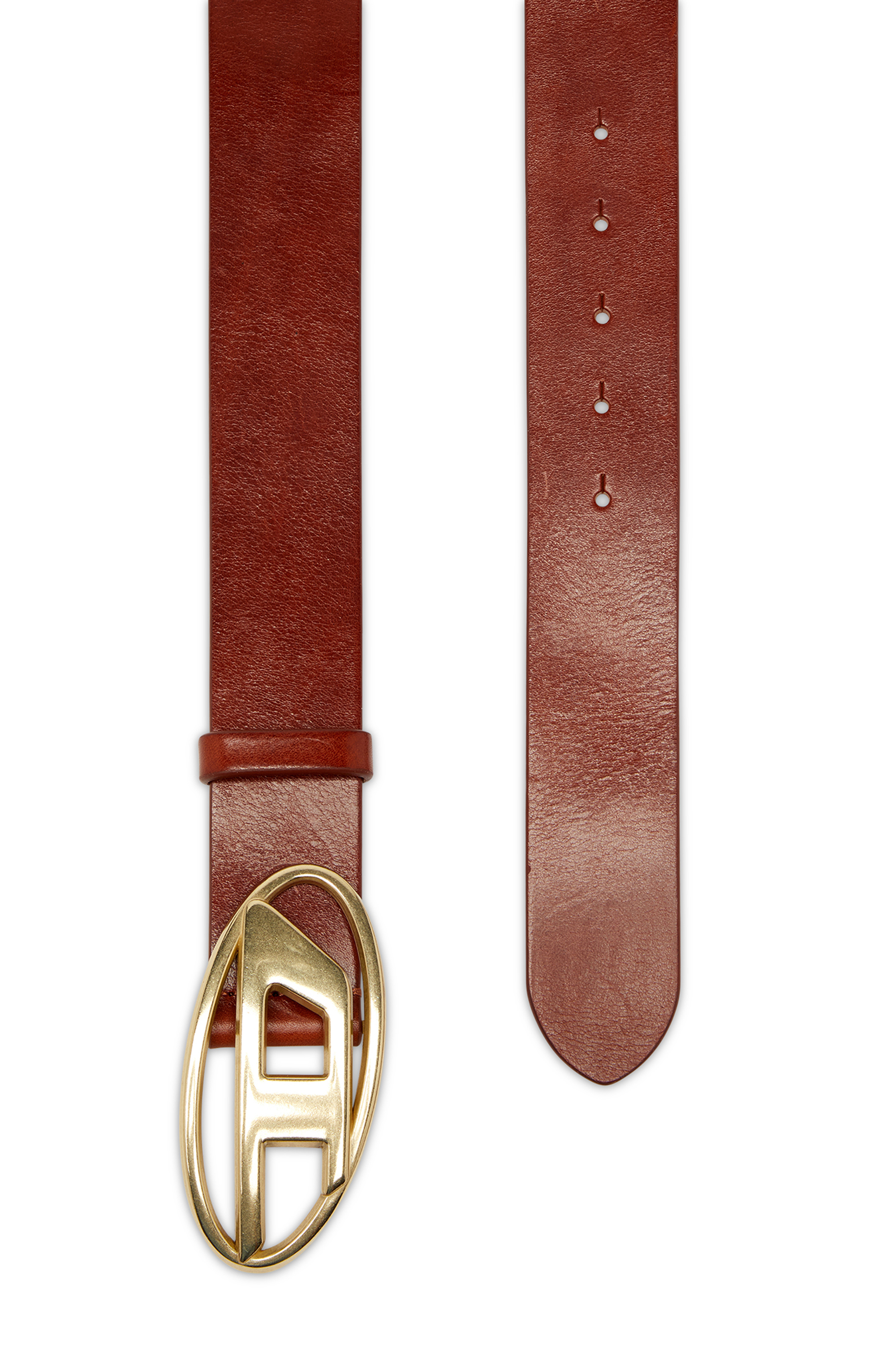 Diesel - B-1DR W, Unisex's 4 cm leather belt with Oval D buckle in Brown/Oro - 2
