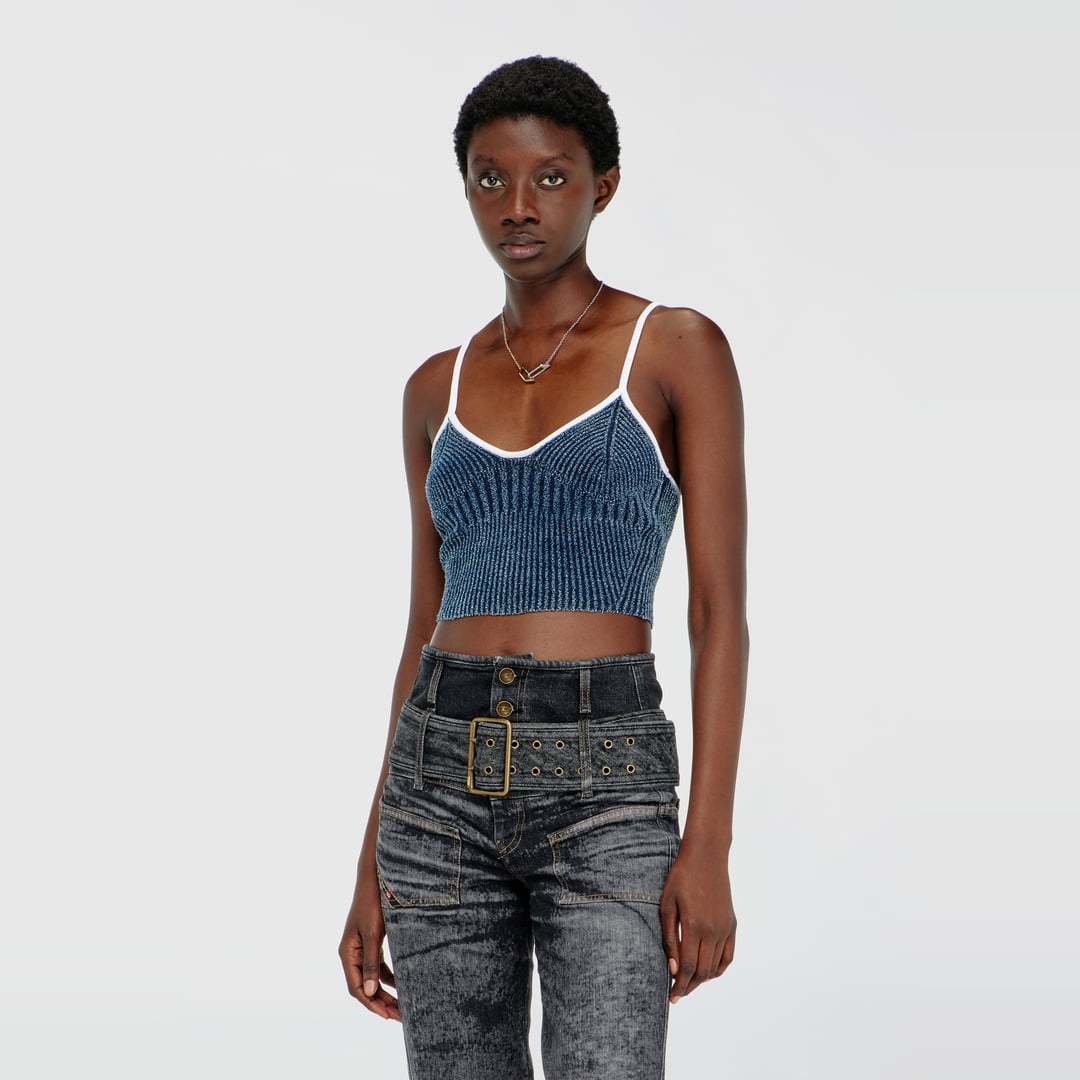 Diesel - Crop top in indigo bouclé ribbed knit - T-Shirts - Woman - Multicolor