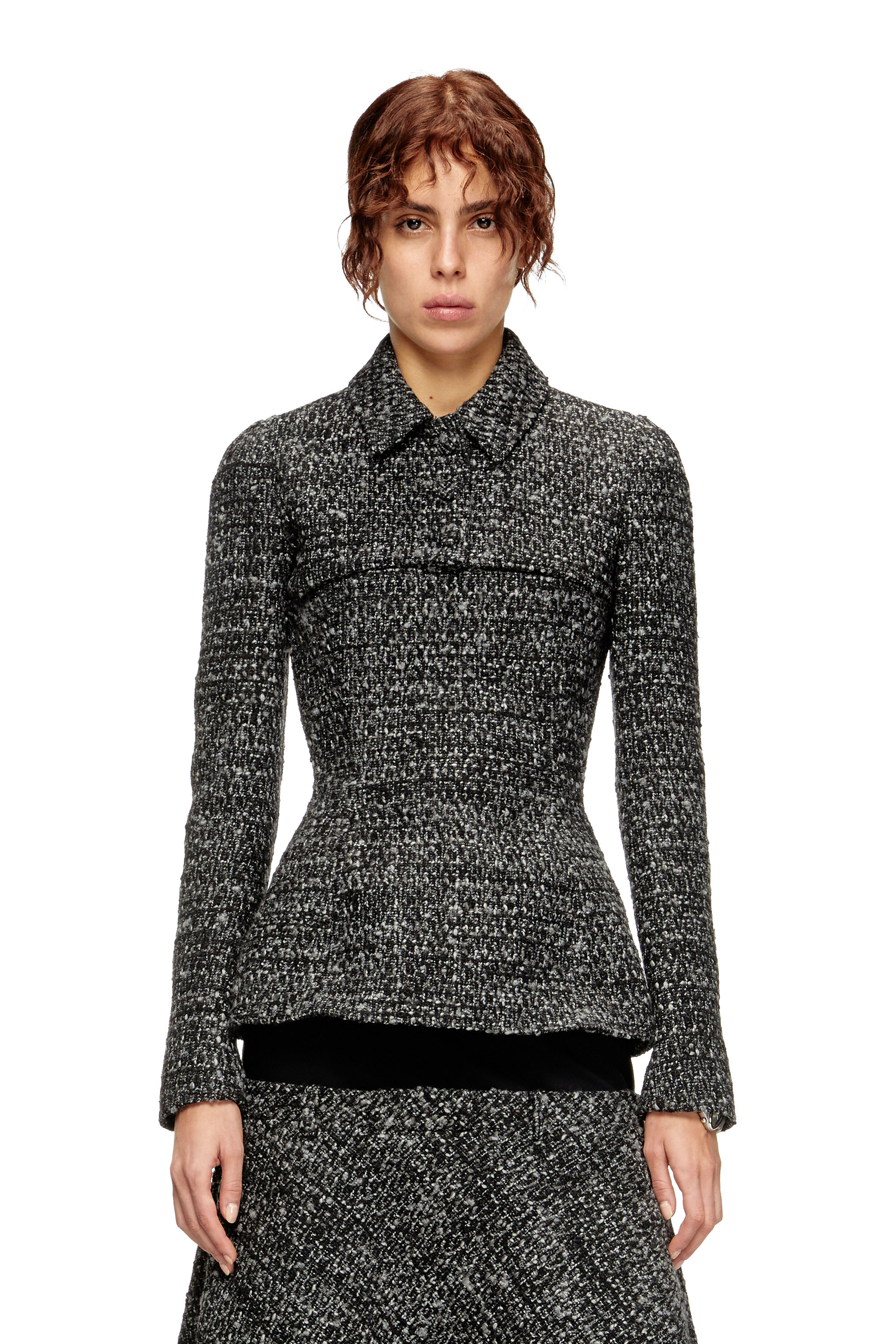 Diesel - G-ANNE, Woman's Boucl&eacute; jacket with ultra-crop hem in Black - 1