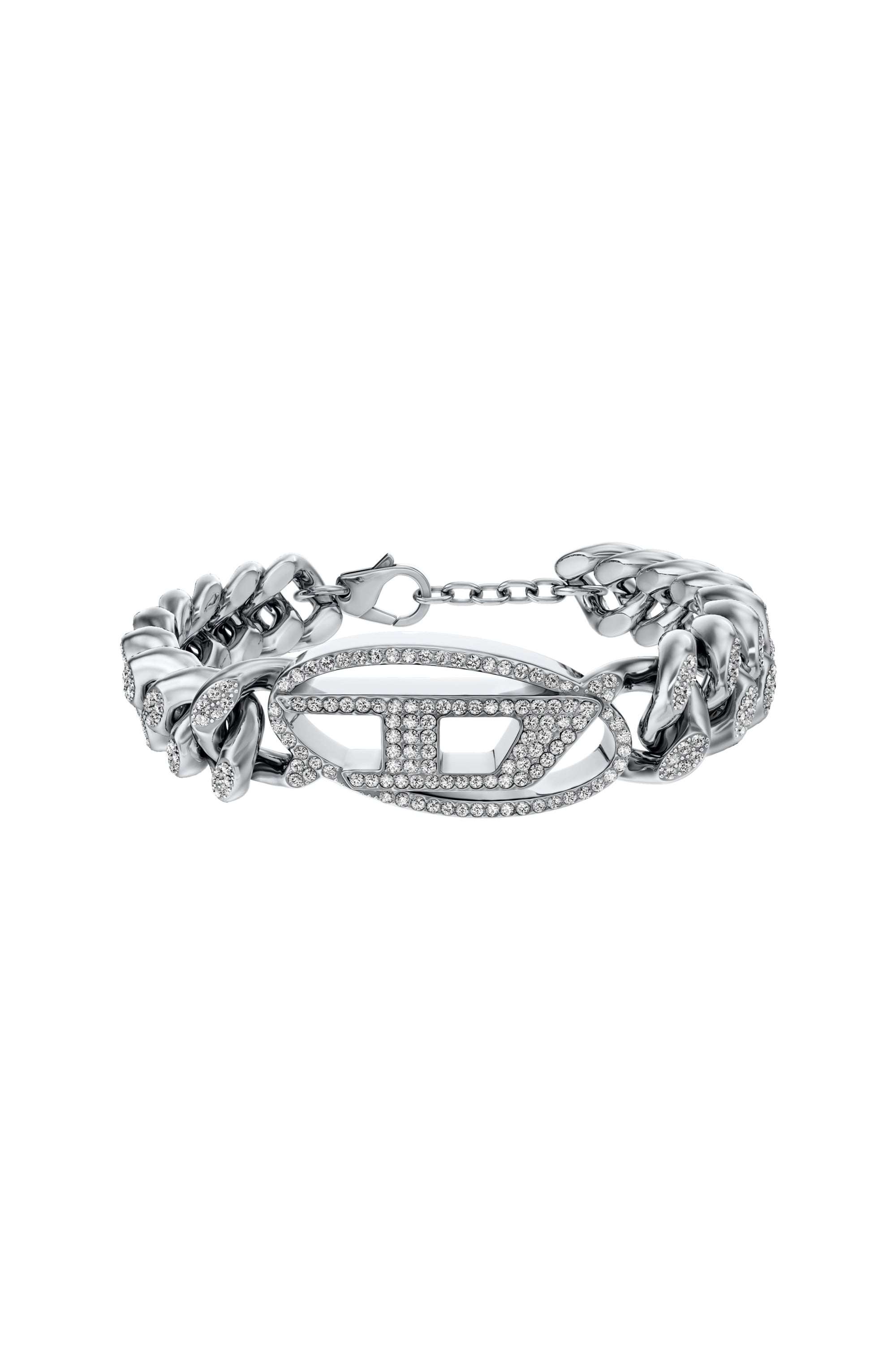 Diesel - Stainless steel Oval D glitz chain bracelet - Bracelets - Unisex - Silver