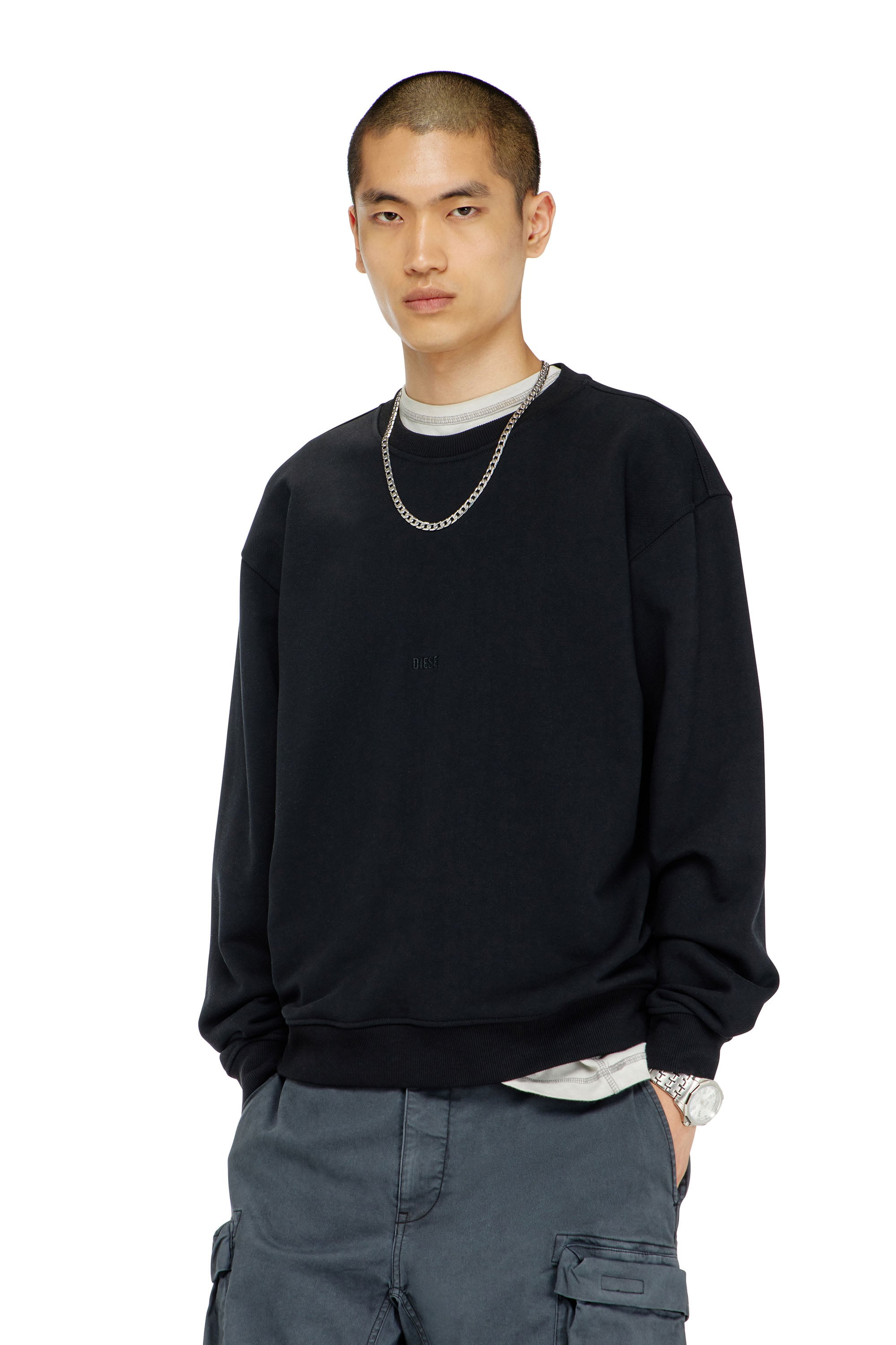 Diesel Mannelijk Zwart - Cotton Sweatshirt With Micro Logo Embroidery - Sweaters - Man Xxl