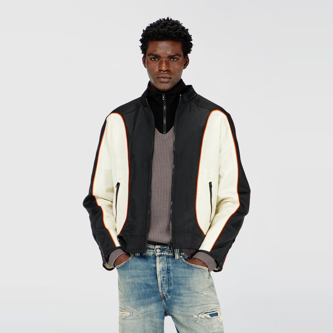 Diesel - Nylon jacket with color block and piping details - Jackets - Man - Multicolor