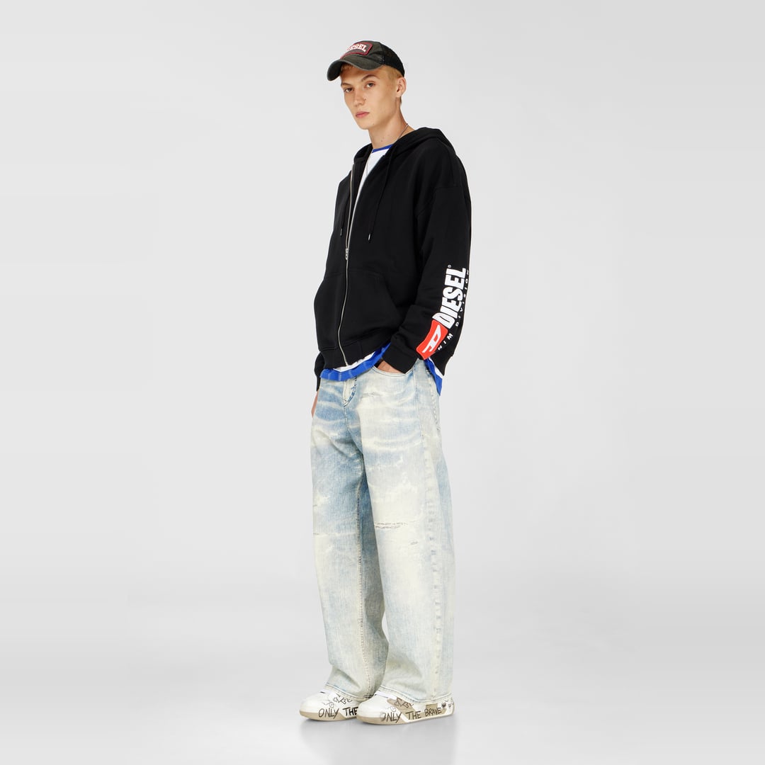 Diesel - Sweat à capuche avec logo brodé - Pull Cotton - Homme - Noir