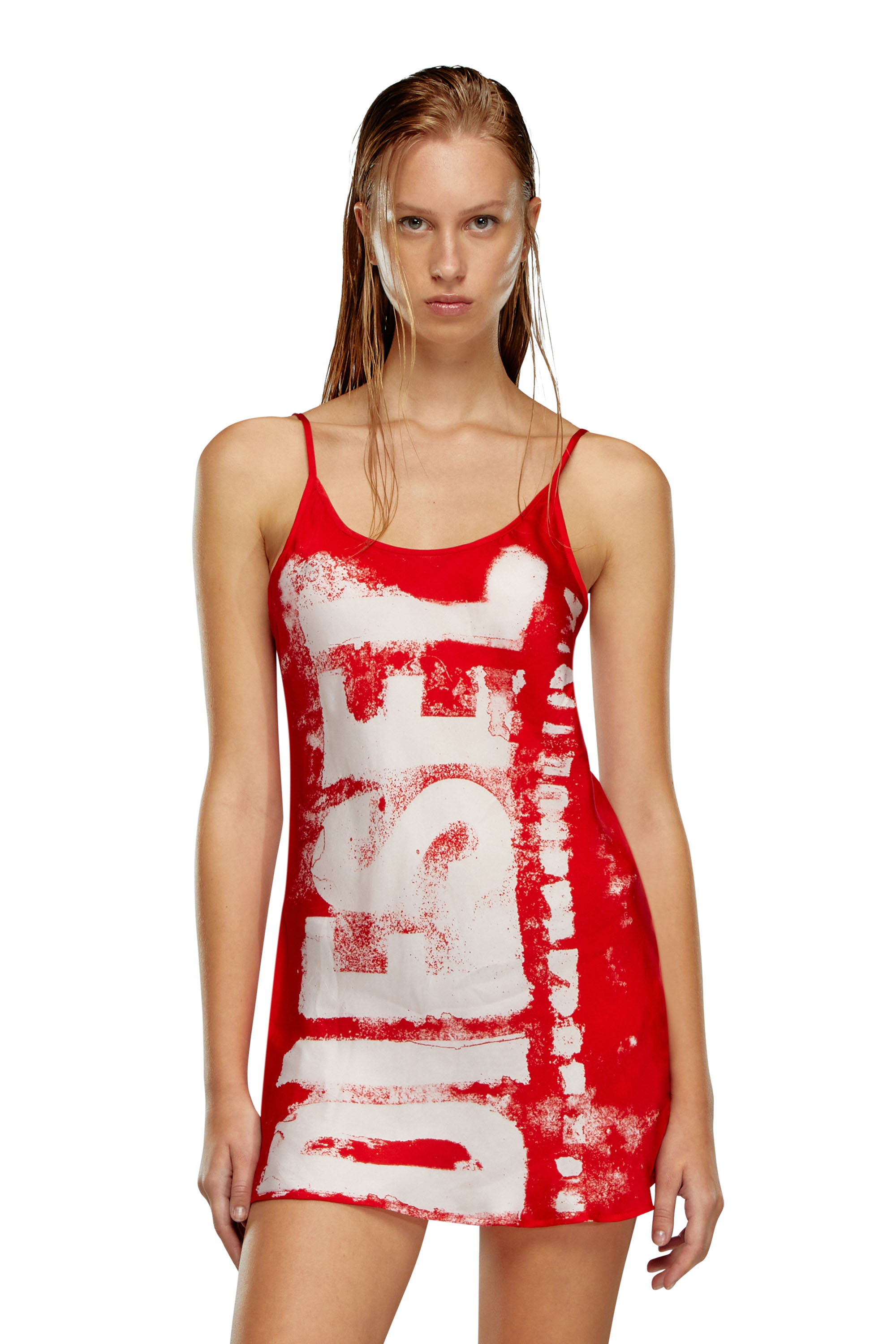 Diesel - Viscose chemise with blurry Super Logo - Pajamas - Woman - Multicolor