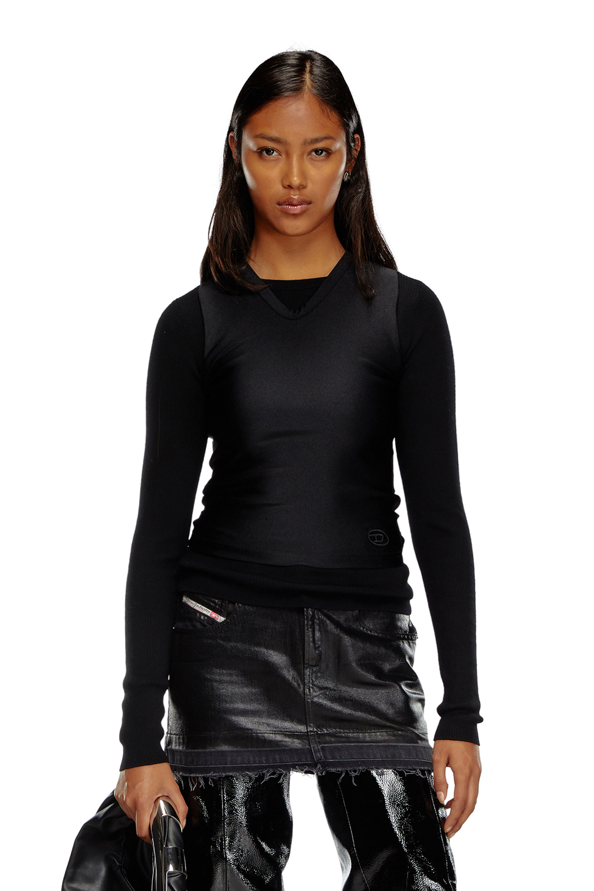 Shop Diesel Wool-knit Top With Tank Overlay In Black