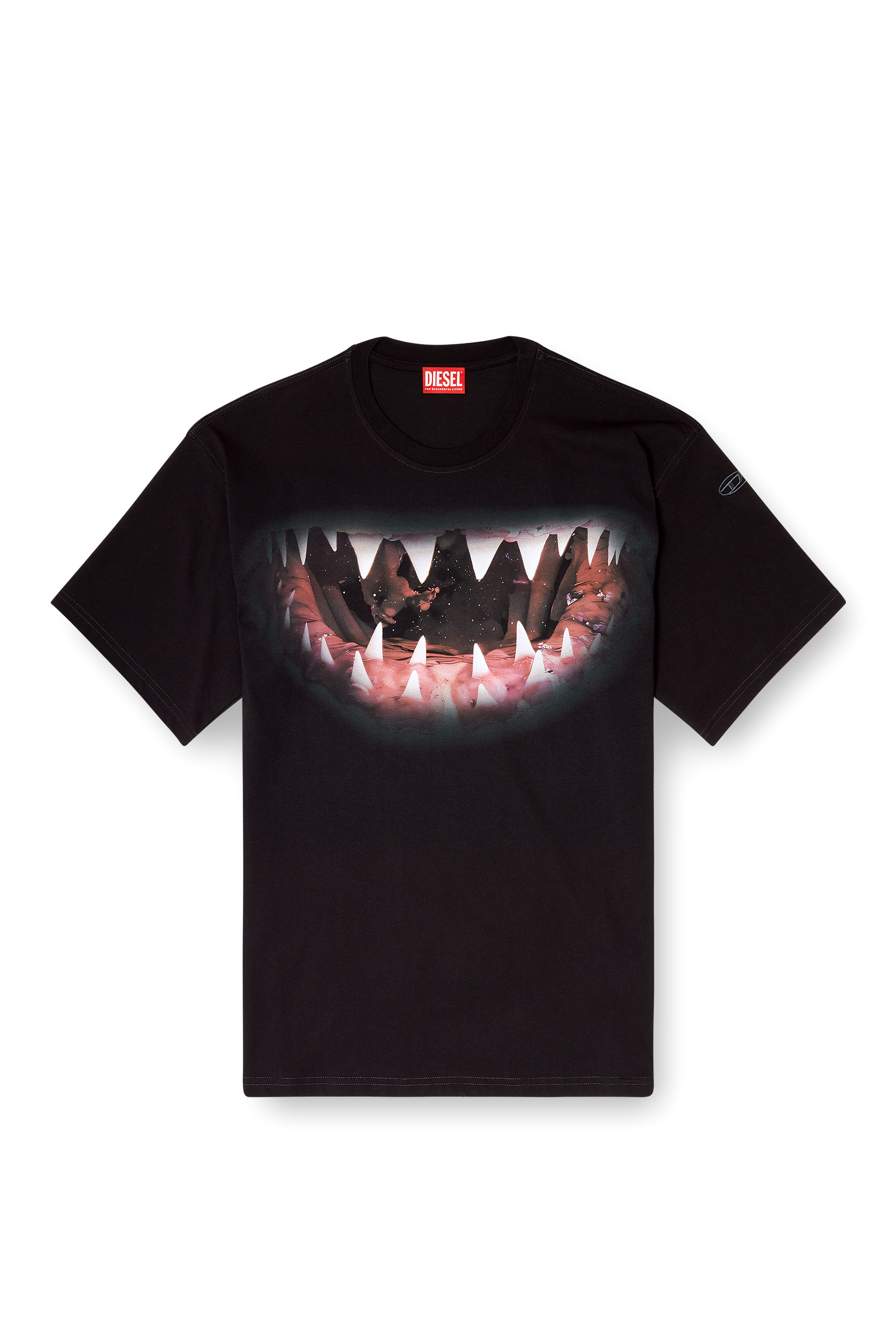 Diesel - T-BOXT-T21, Man's Cotton t-shirt with Shark mouth print in Black - 3