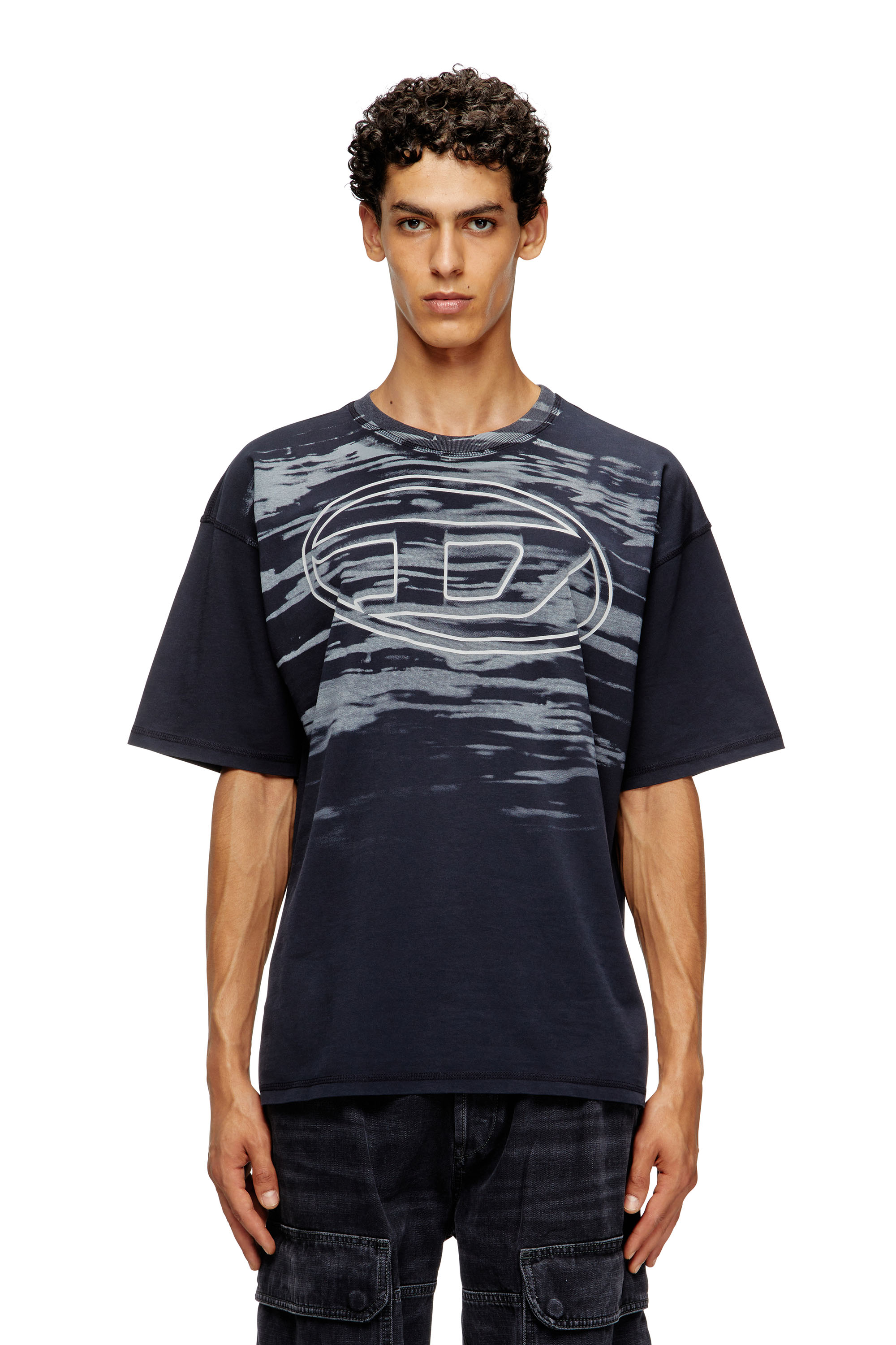 Diesel Cotton T-shirt With Oval D Print In Blue