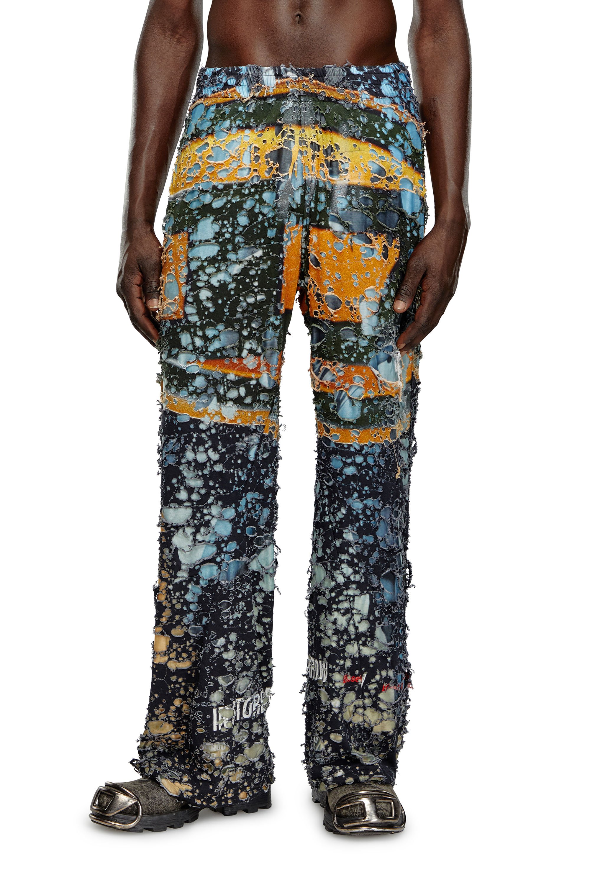 Diesel - Destroyed pants with cinema prints - Pants - Man - Multicolor