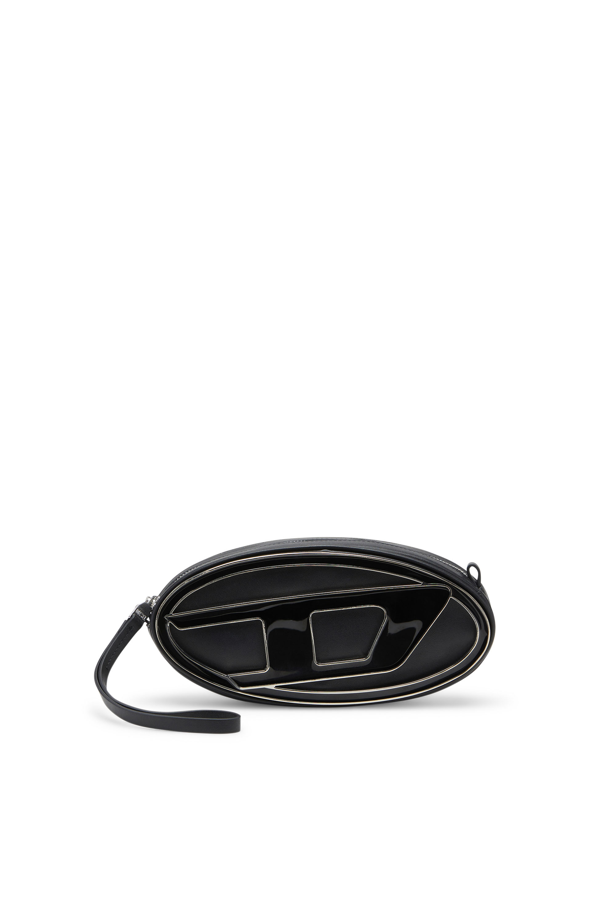 Diesel - 1DR-Pouch - Small leather crossbody with logo plaque - Crossbody Bags - Woman - Black