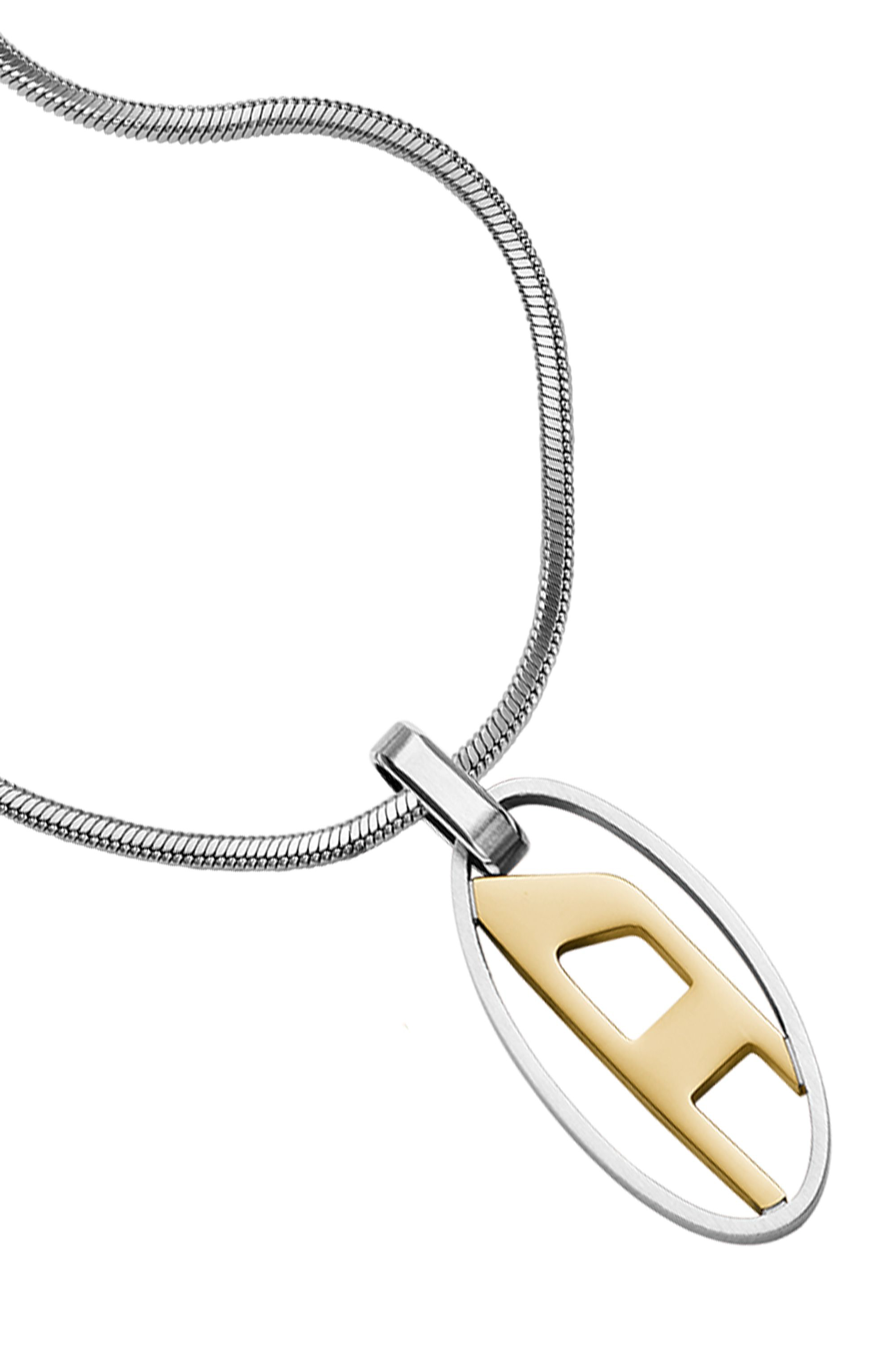 Diesel Two-tone Stainless Steel Pendant Necklace In Silver