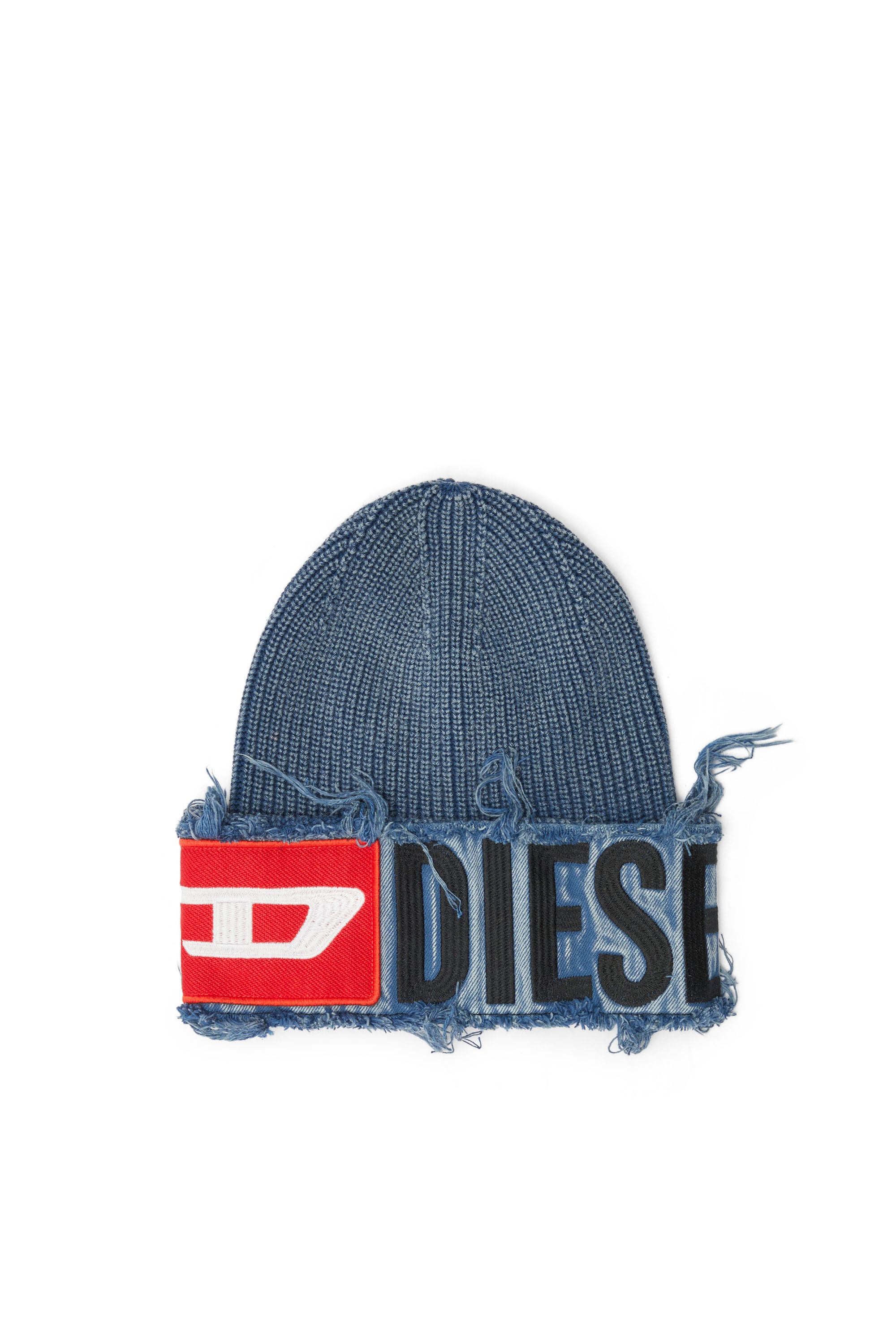 Diesel Unisex Blue - Denim Effect Beanie With Bold Patch Detail - Knit Caps Uni