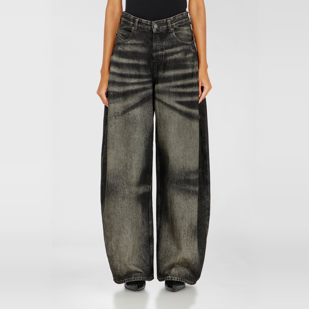 Diesel Relaxed Jeans High Waist 1987 D-Khelz, Black/Dark grey, Button fly