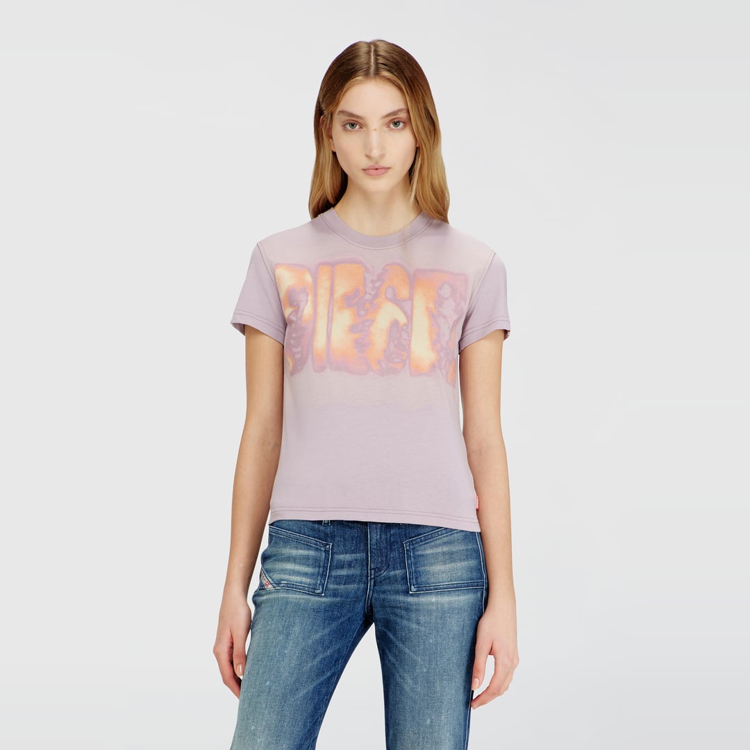 Diesel - Slim jersey T-shirt with graphic print - T-Shirts - Woman - Violet