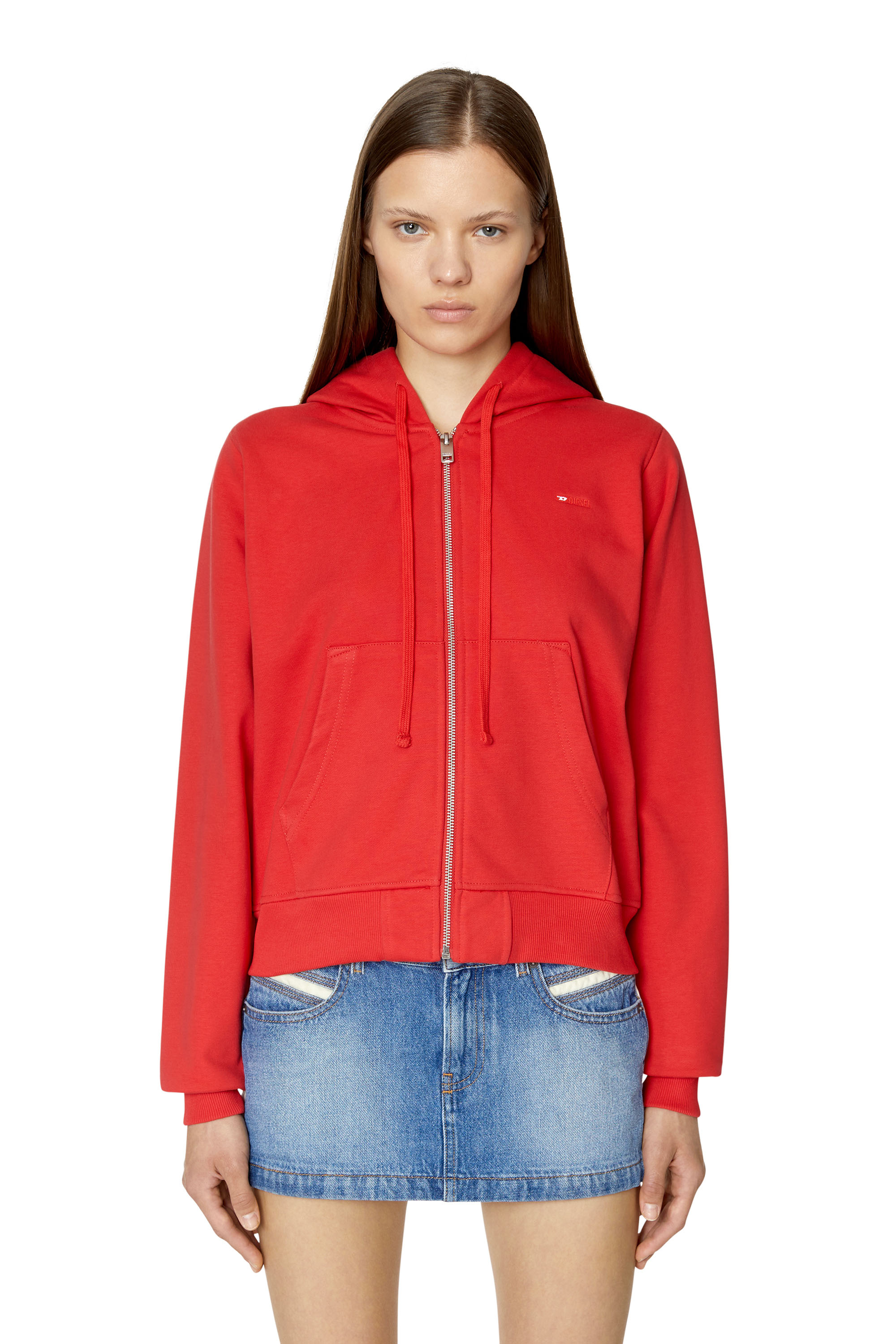 Diesel - Sudadera con capucha con logotipo pequeño bordado - Sudaderas - Mujer - Rojo