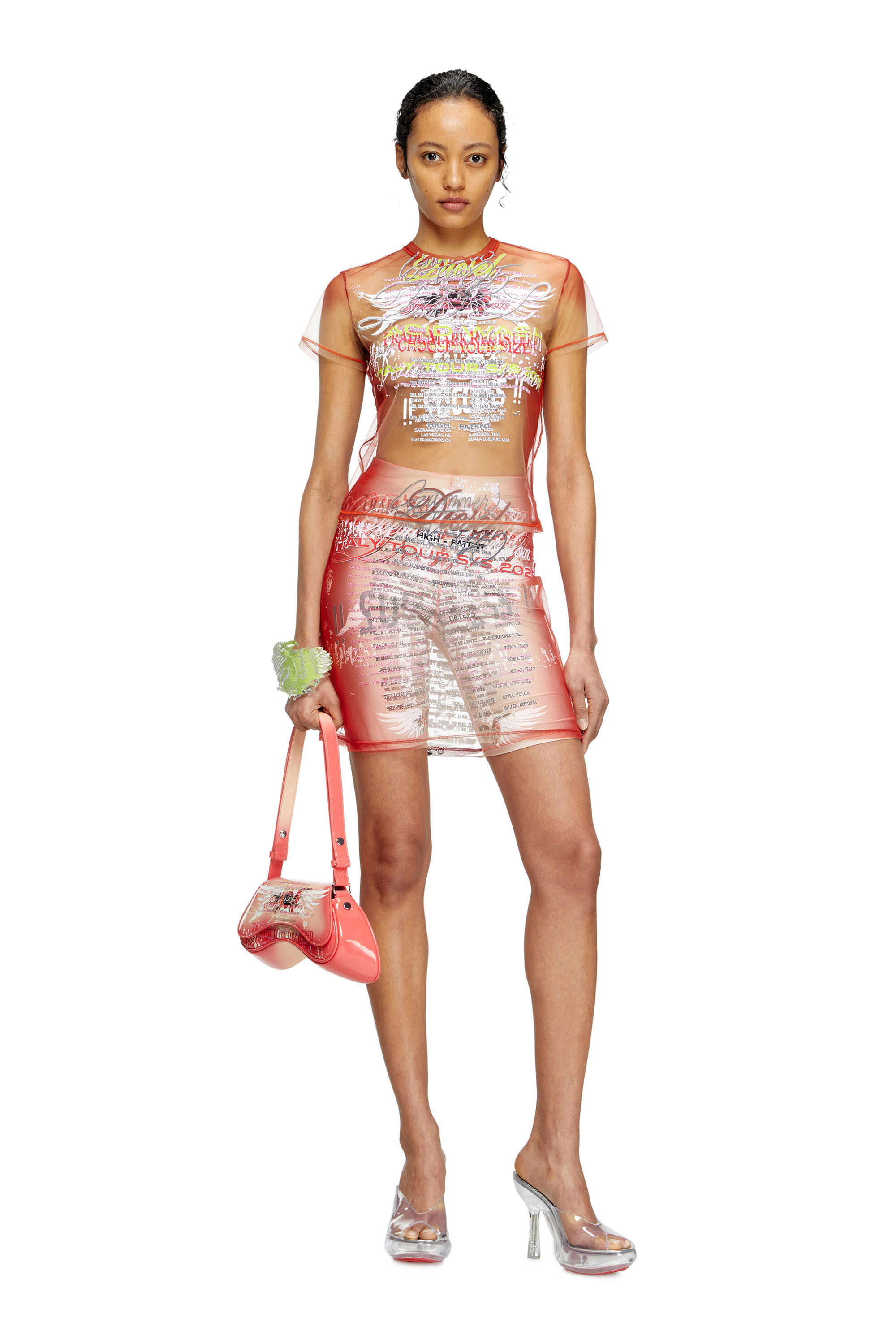 Diesel - O-LYMPIAC, Woman's Layered skirt with lyrics print in Pink - 2