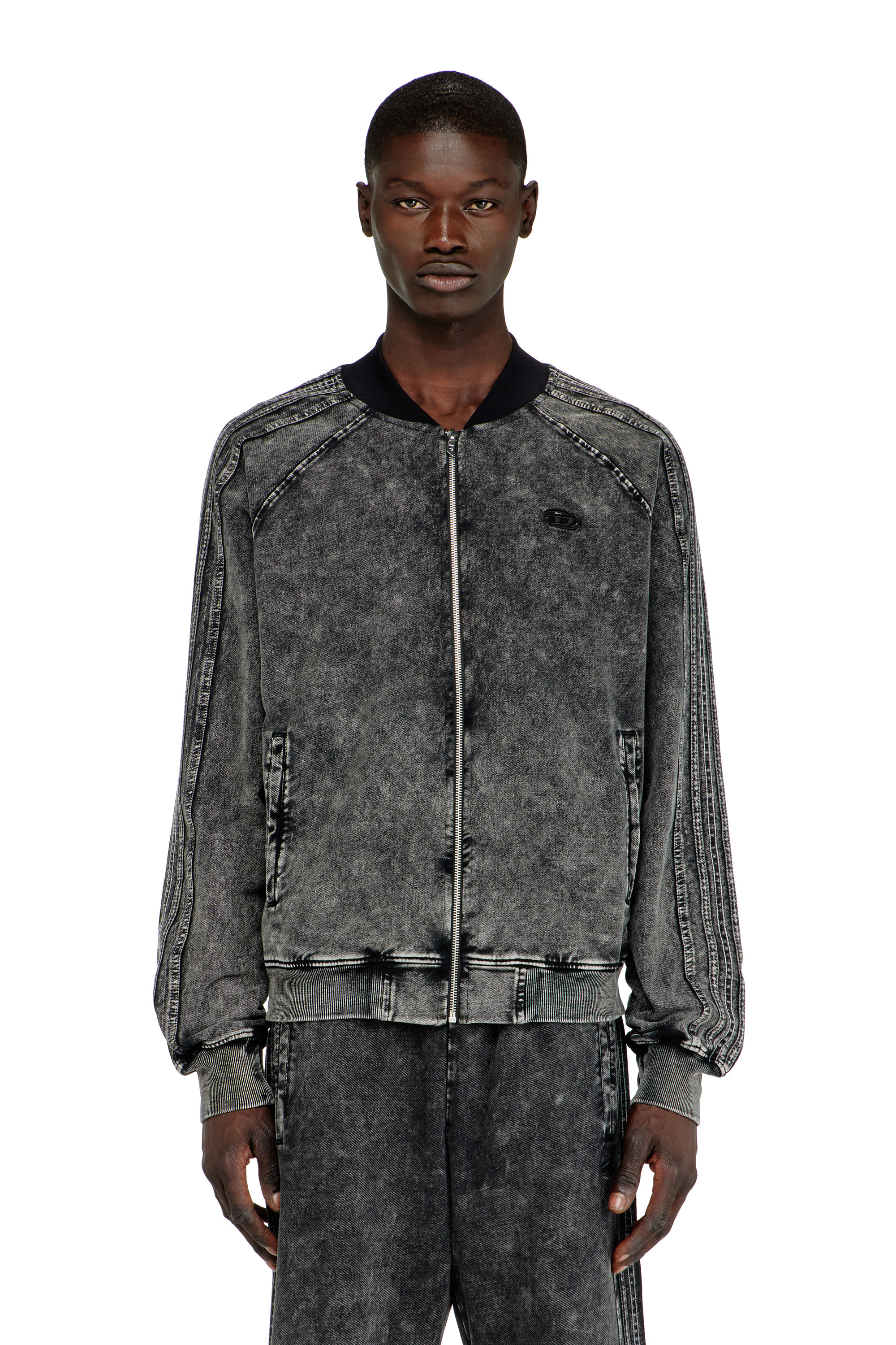 Diesel Grigio Uomo - Felpa Con Chiusura A Zip E Bande Lungo Le Maniche - Felpe Medio