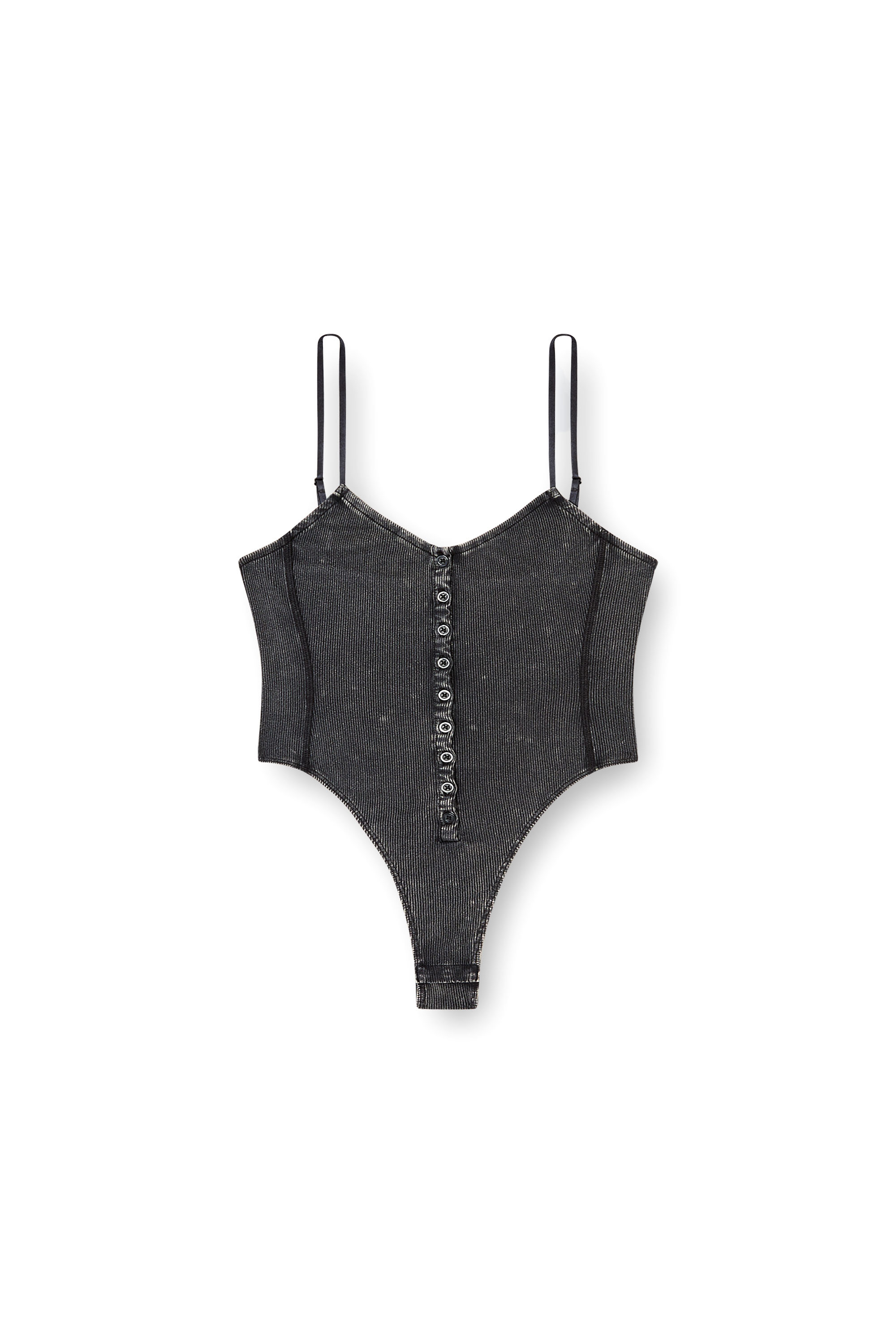 Diesel - T-LEY, Woman's Thong bodysuit in marbled ribbed jersey in Dark grey - 2