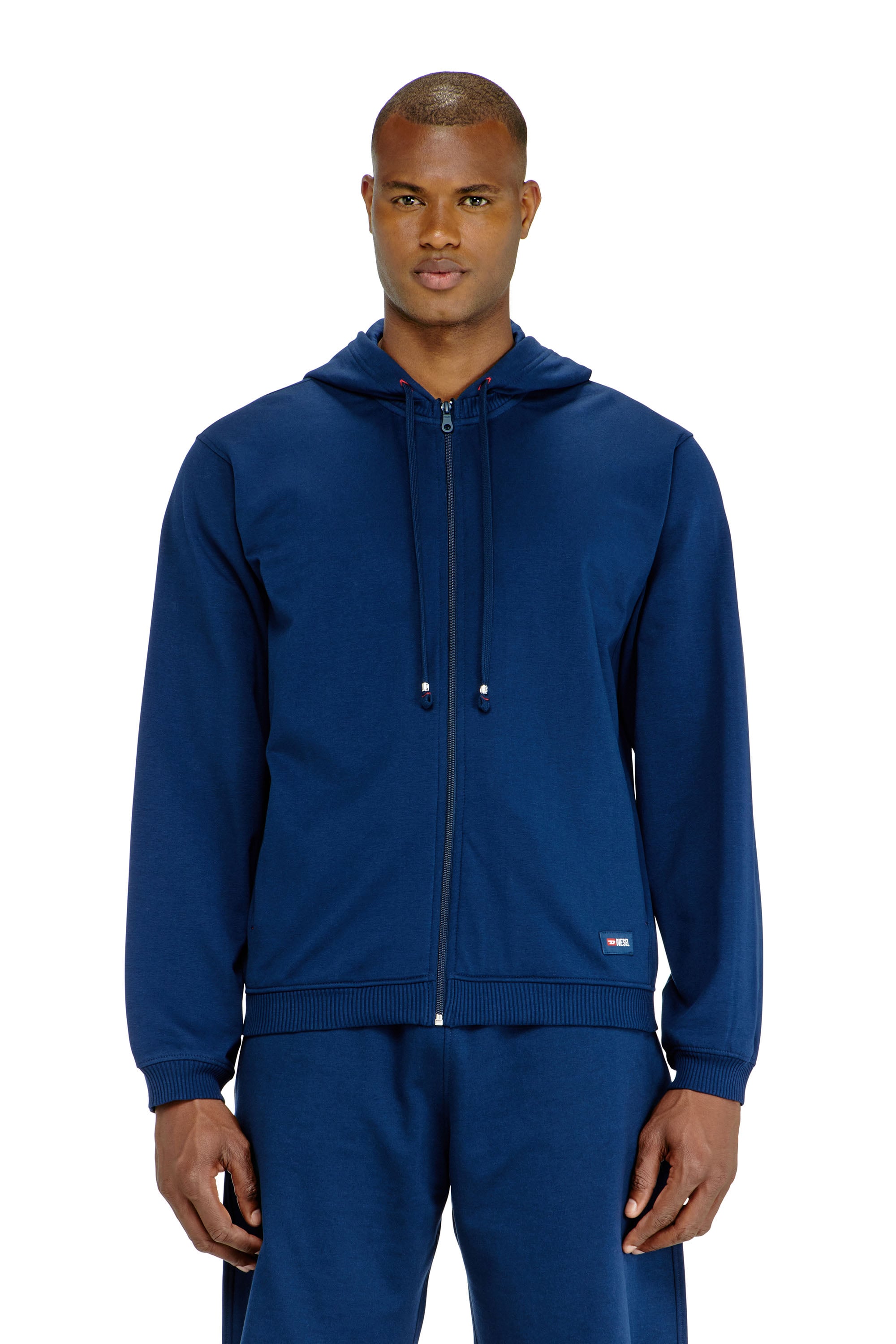Diesel Blu Uomo - Felpa Con Cappuccio In Misto Cotone Smerigliato - Tops Extra Grande