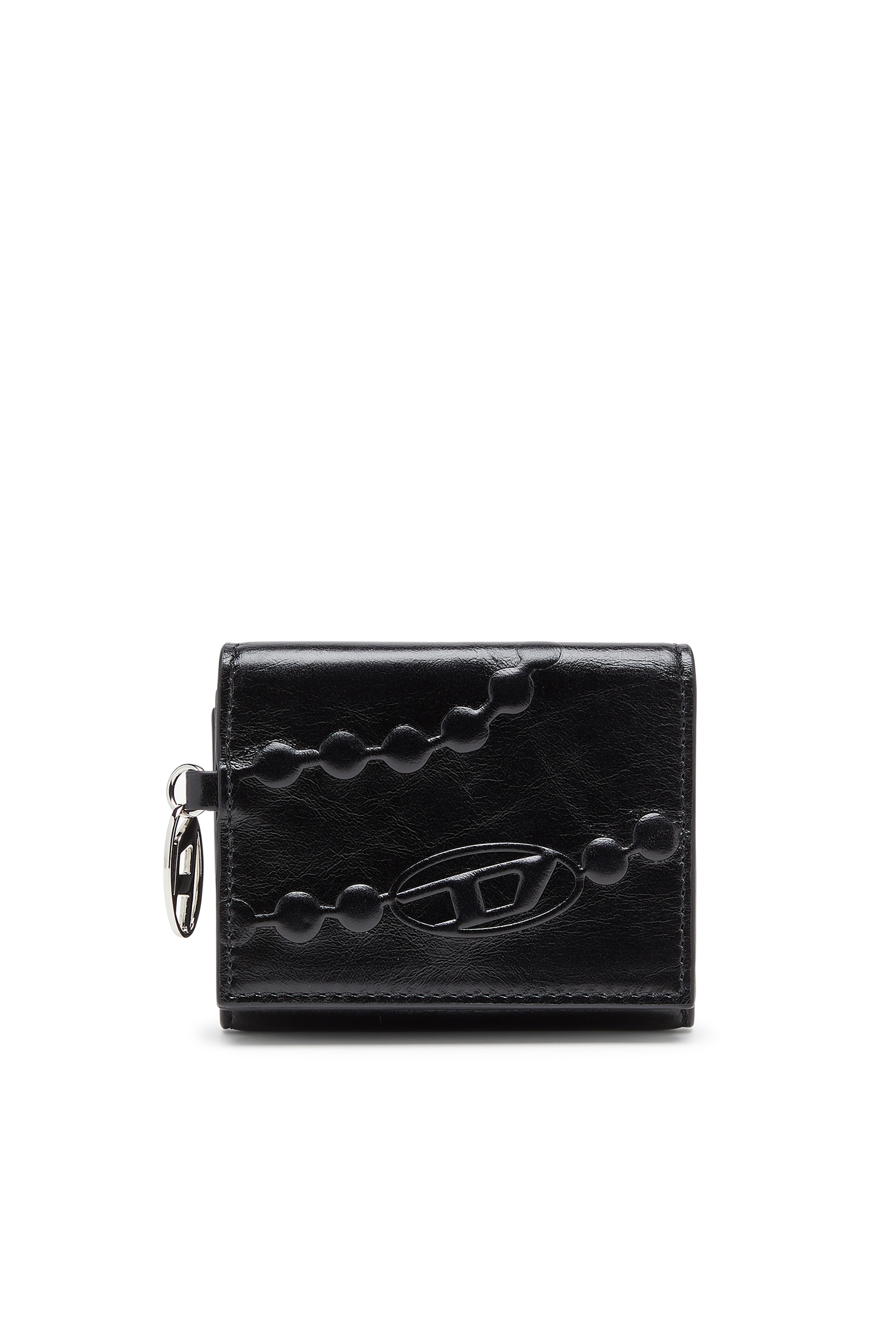 Diesel Women's Black - Leather Tri-Fold Wallet With Embossed Motif - Wallets - Woman Uni
