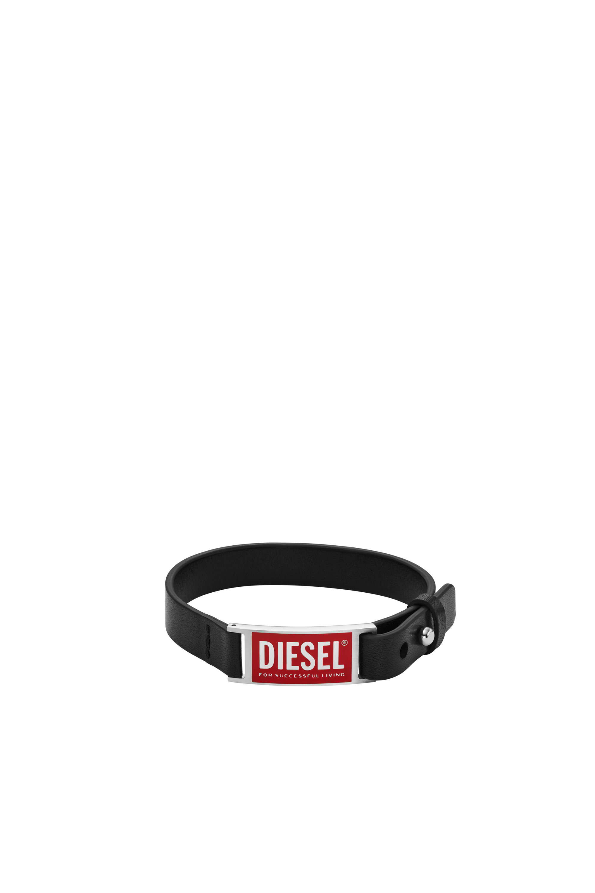 Diesel - Bracciale a fascia in pelle nera con logo - Braccialetti - Uomo - Nero