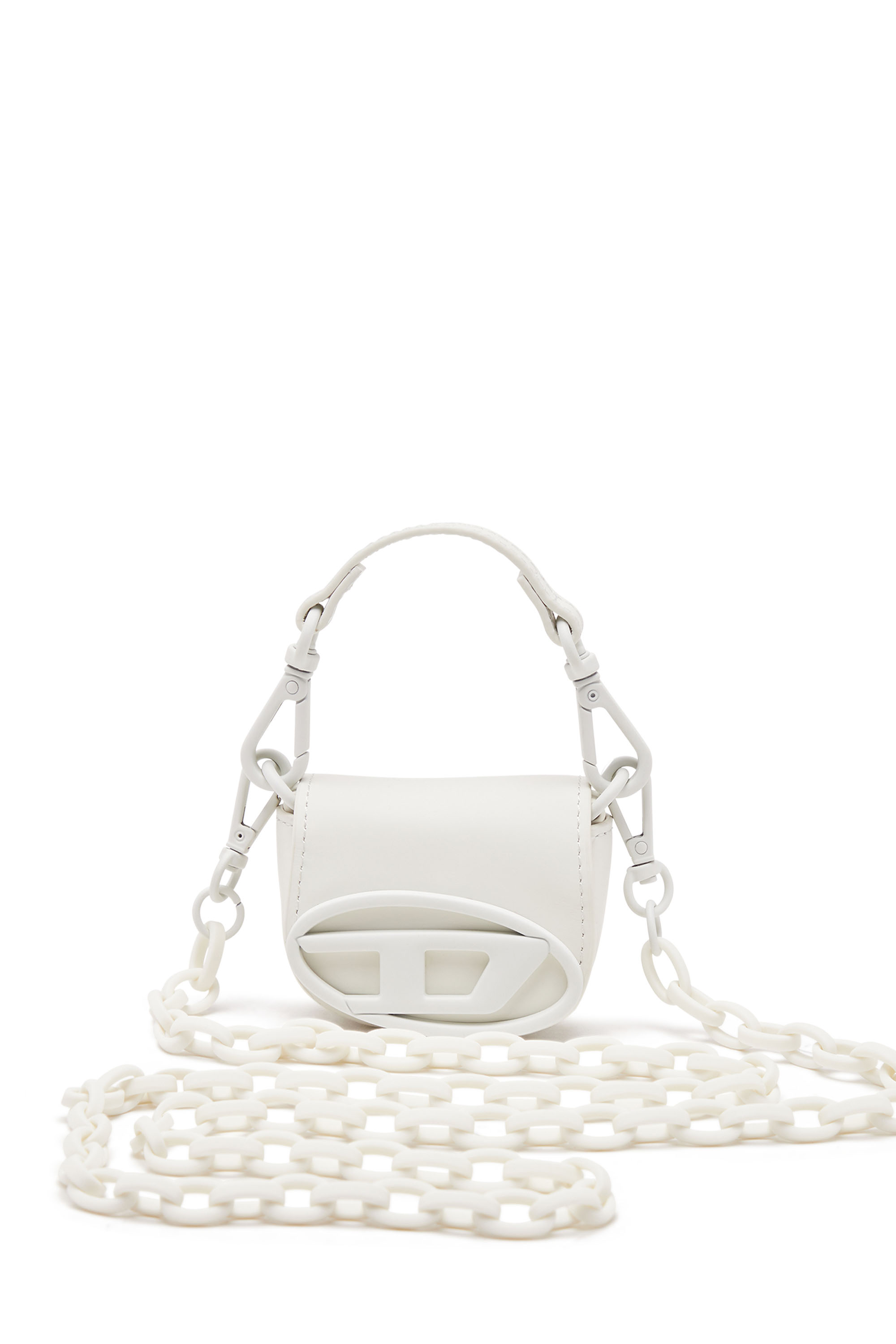 Diesel Iconic Micro Bag Charm In Matte Leather In White