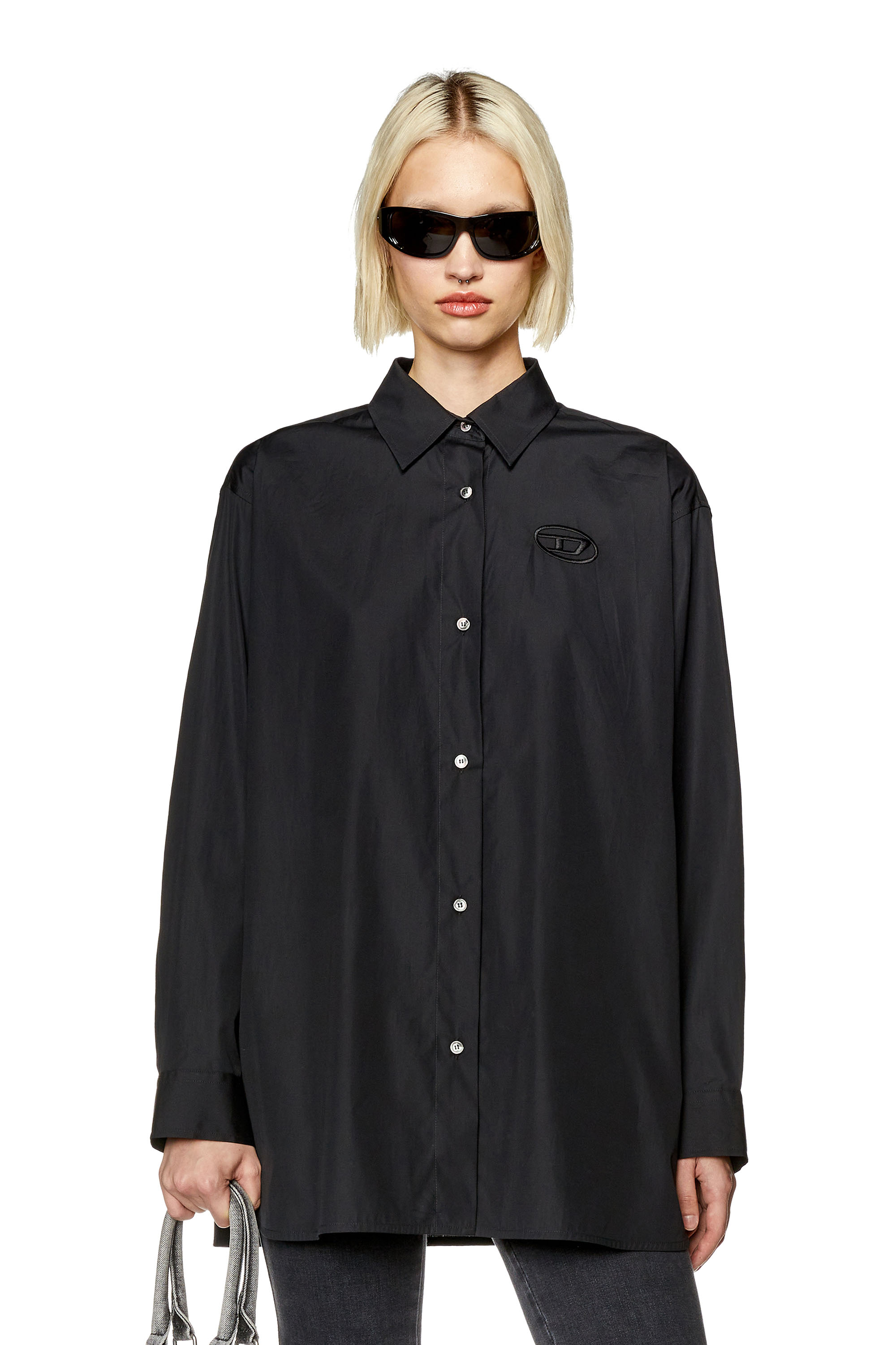 Diesel - Loose shirt with 3D embroidery - Shirts - Woman - Black