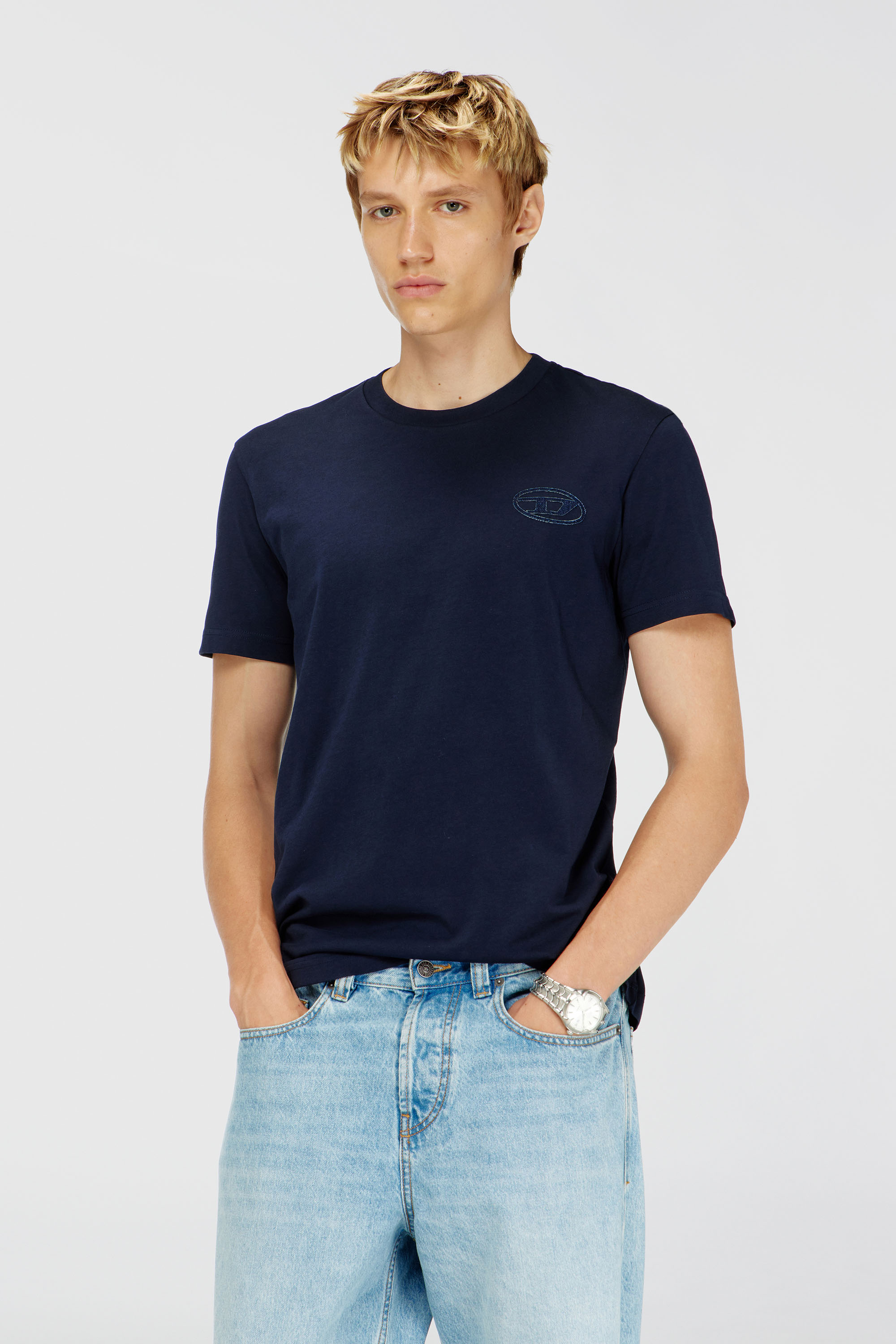Diesel - Cotton T-shirt with Oval D logo - T-Shirts - Man - Blue