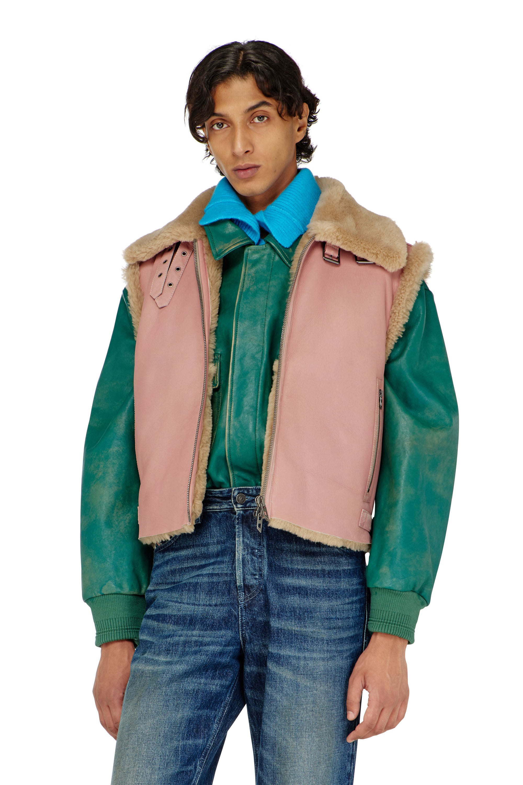 Diesel - Shearling leather vest - Leather jackets - Man - Pink