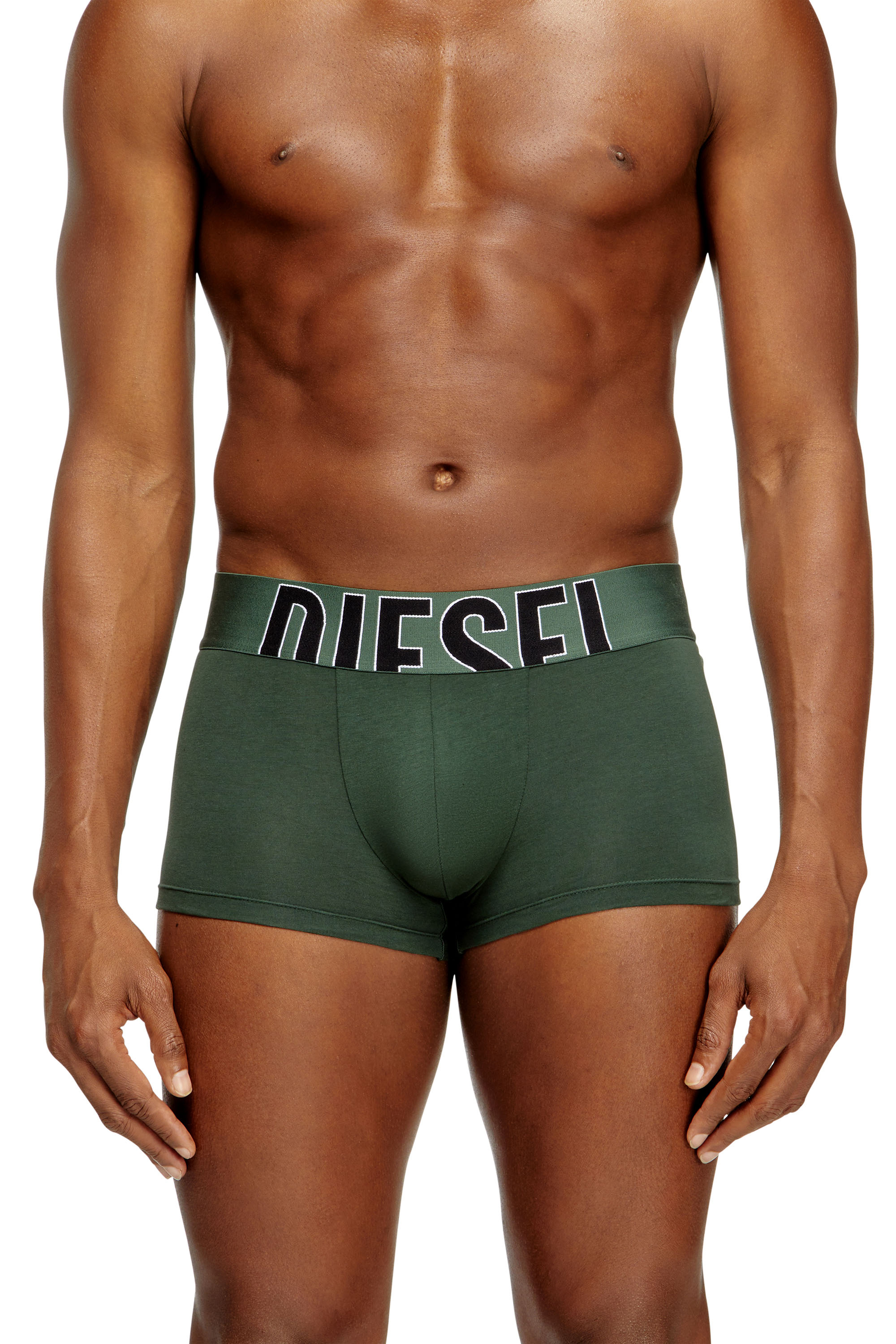 Diesel Verde Uomo - Set Da Tre Boxer In Cotone Elasticizzato Con Logo Tagliato - Boxer Medio