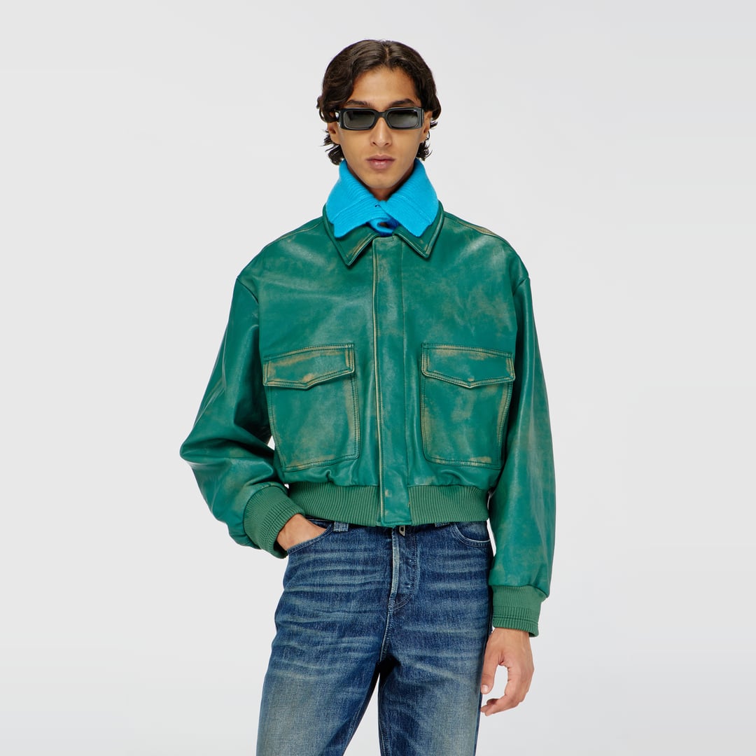 Diesel - Aviator jacket in treated leather - Leather jackets - Man - Green
