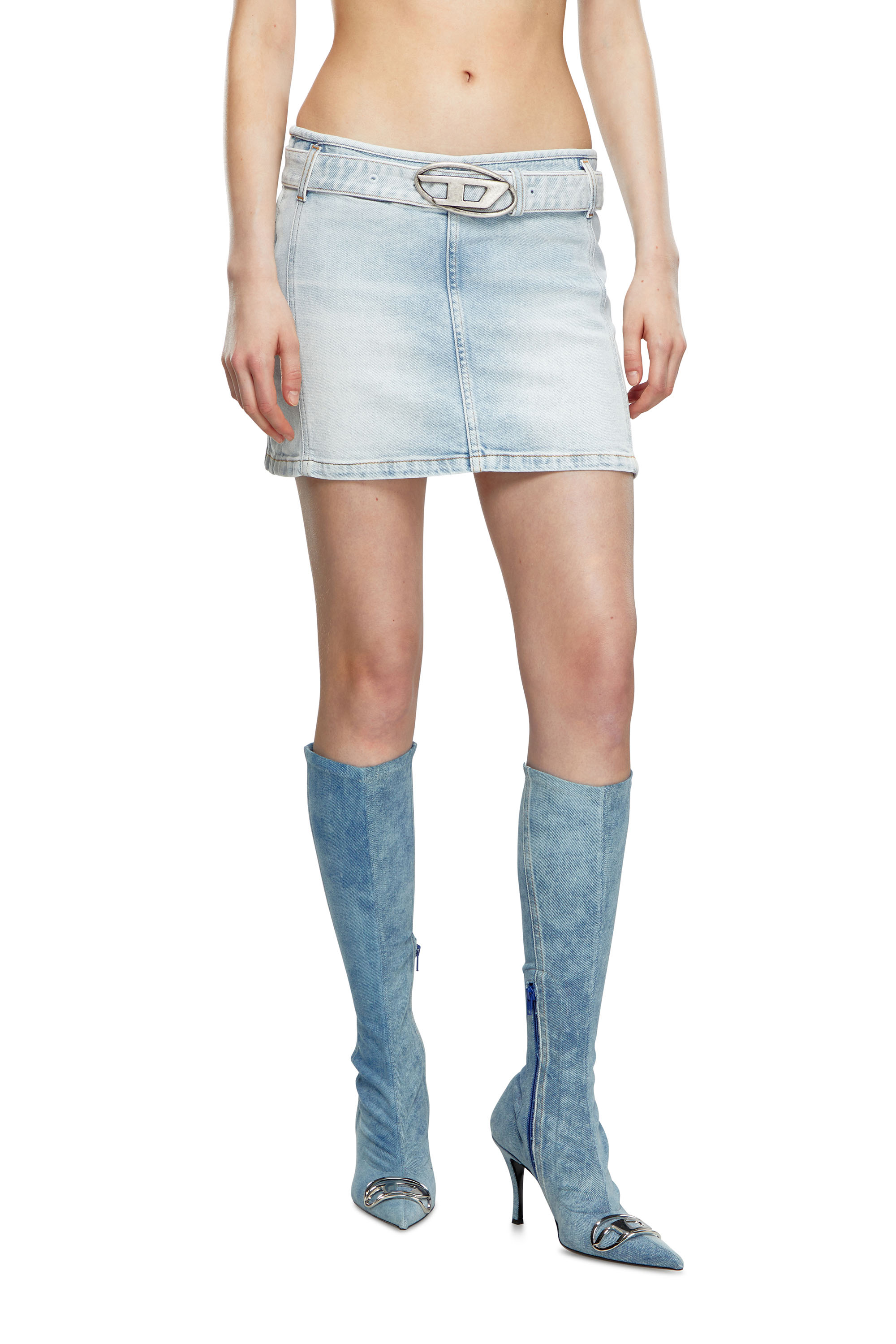 Diesel - Denim mini skirt with logo belt - Skirts - Woman - Blue