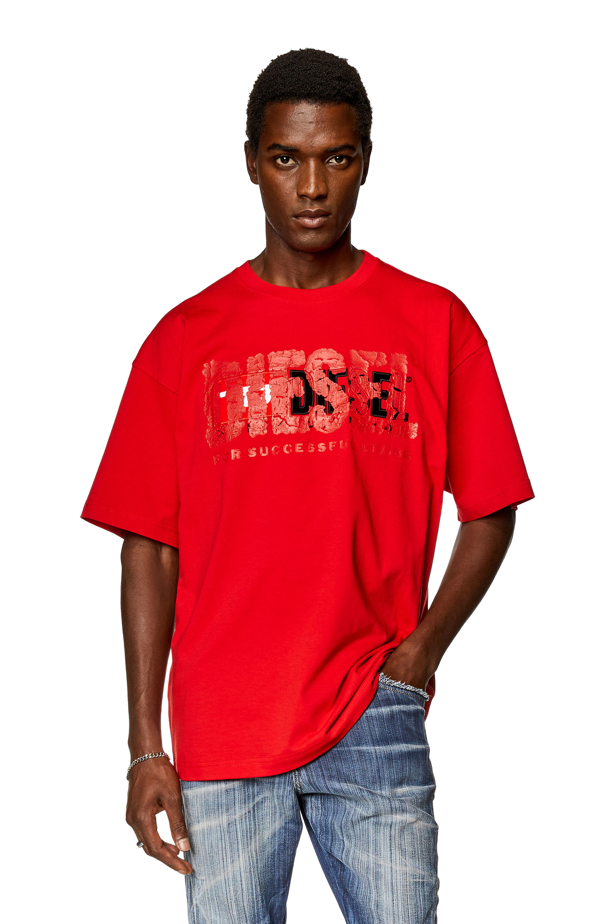 Diesel - T-shirt con doppio logo - T-Shirts - Uomo - Rosso
