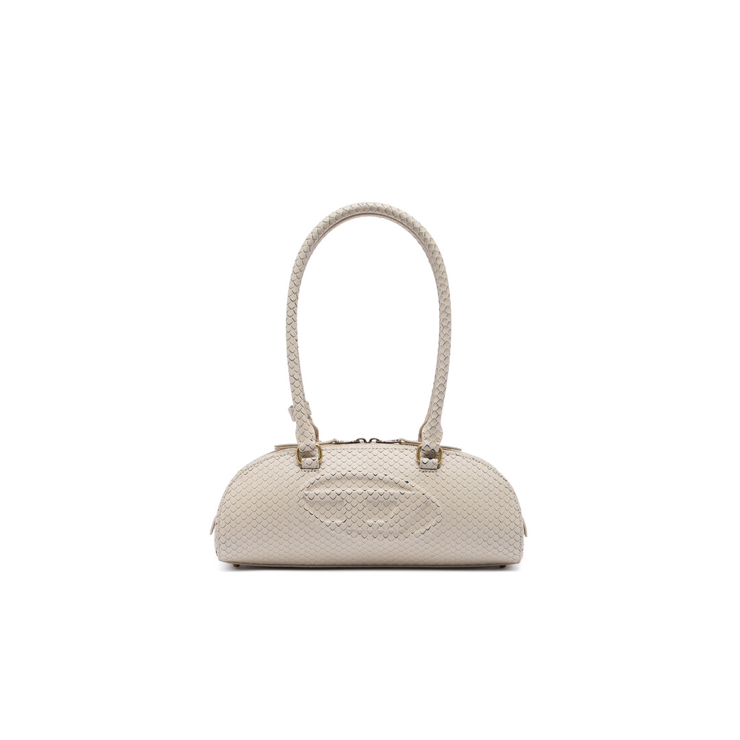 Diesel Women's Beige - 1Dr Dome-Elongated Bowling Bag In Snake-Effect Leather - Shoulder Bags - Woman Uni - Image 1