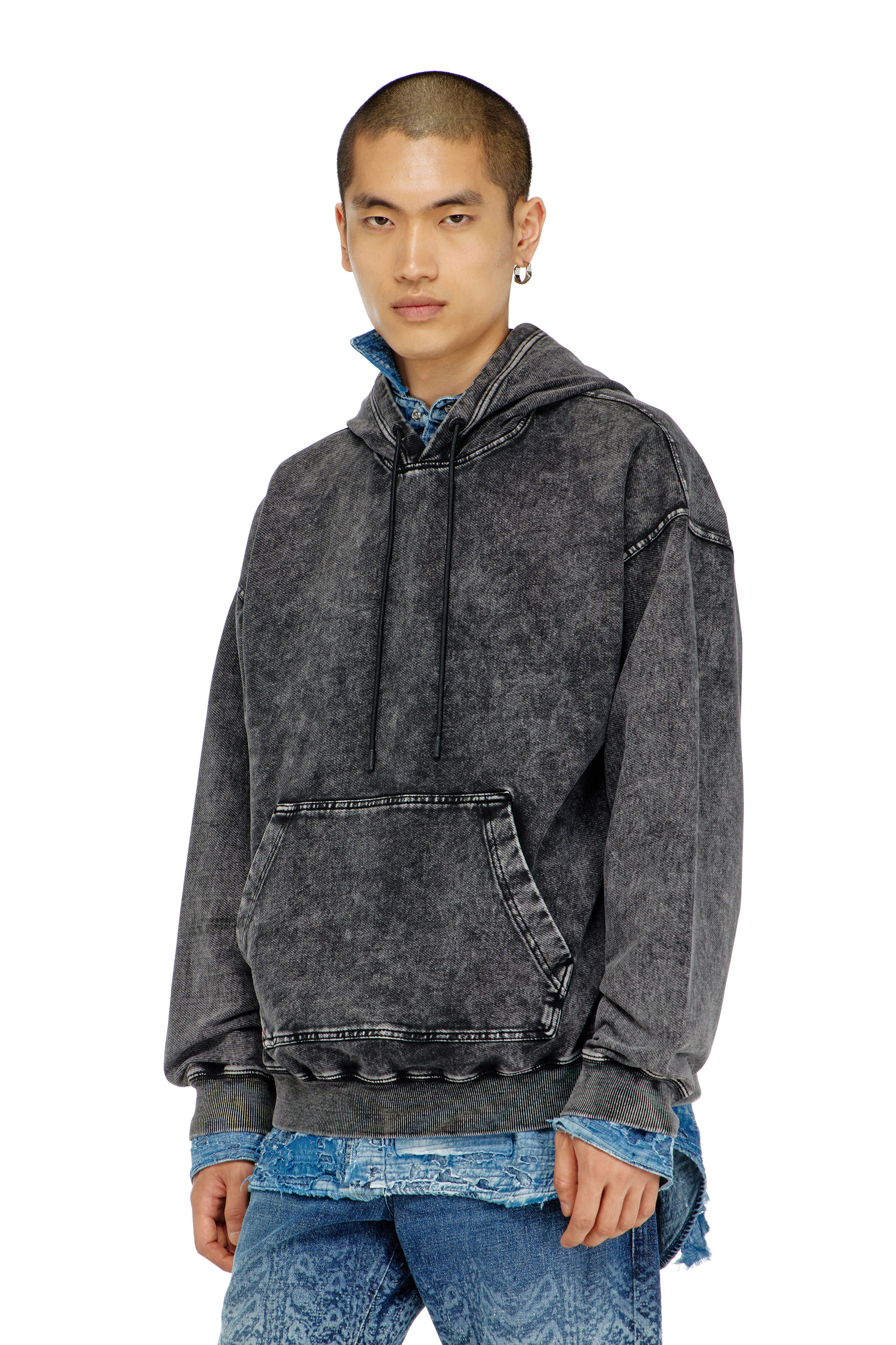 Diesel - Treated denim-effect hoodie - Sweaters - Man - Grey
