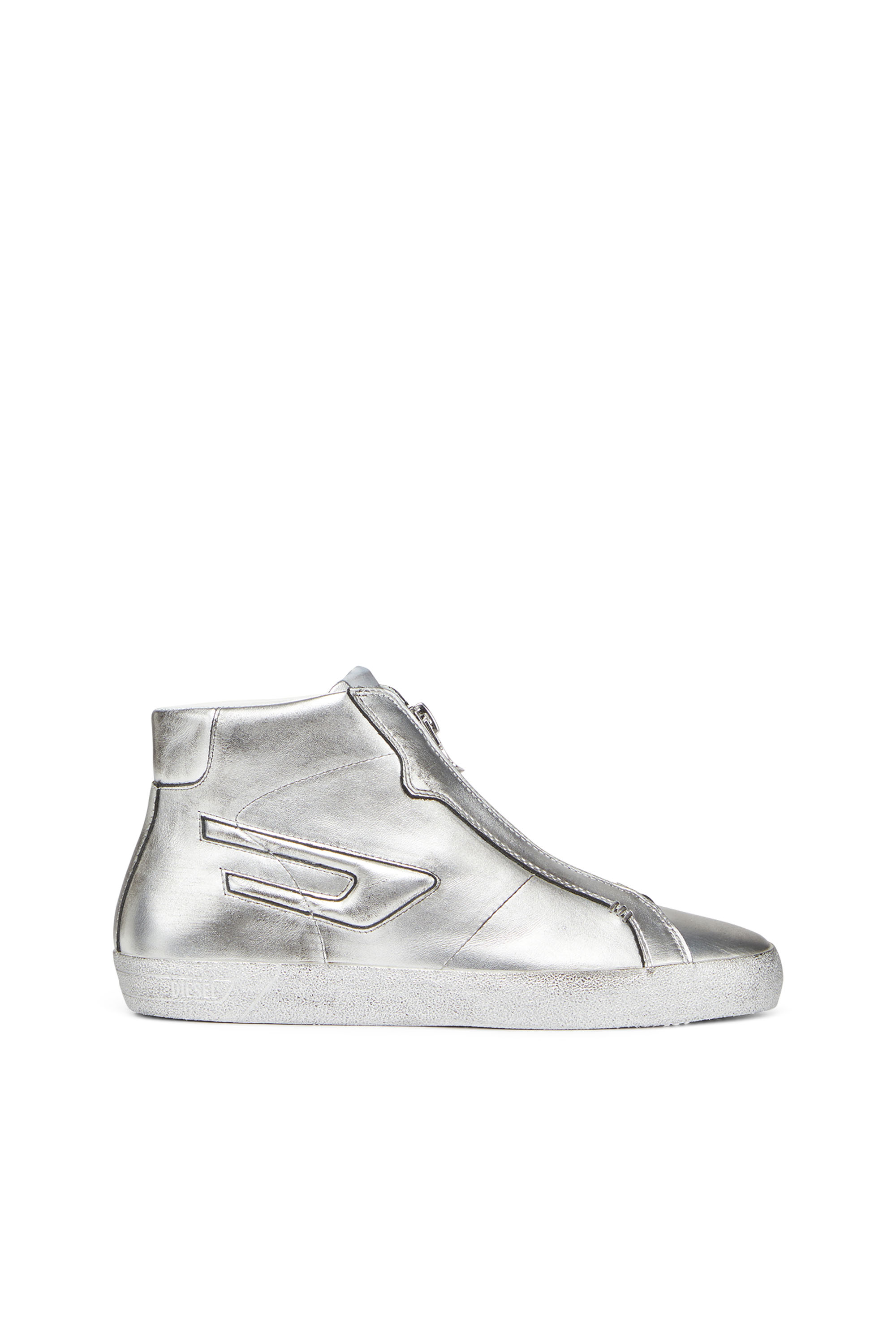Diesel - Sneaker alte in pelle metallizzata con zip - Sneakers - Donna - Argento