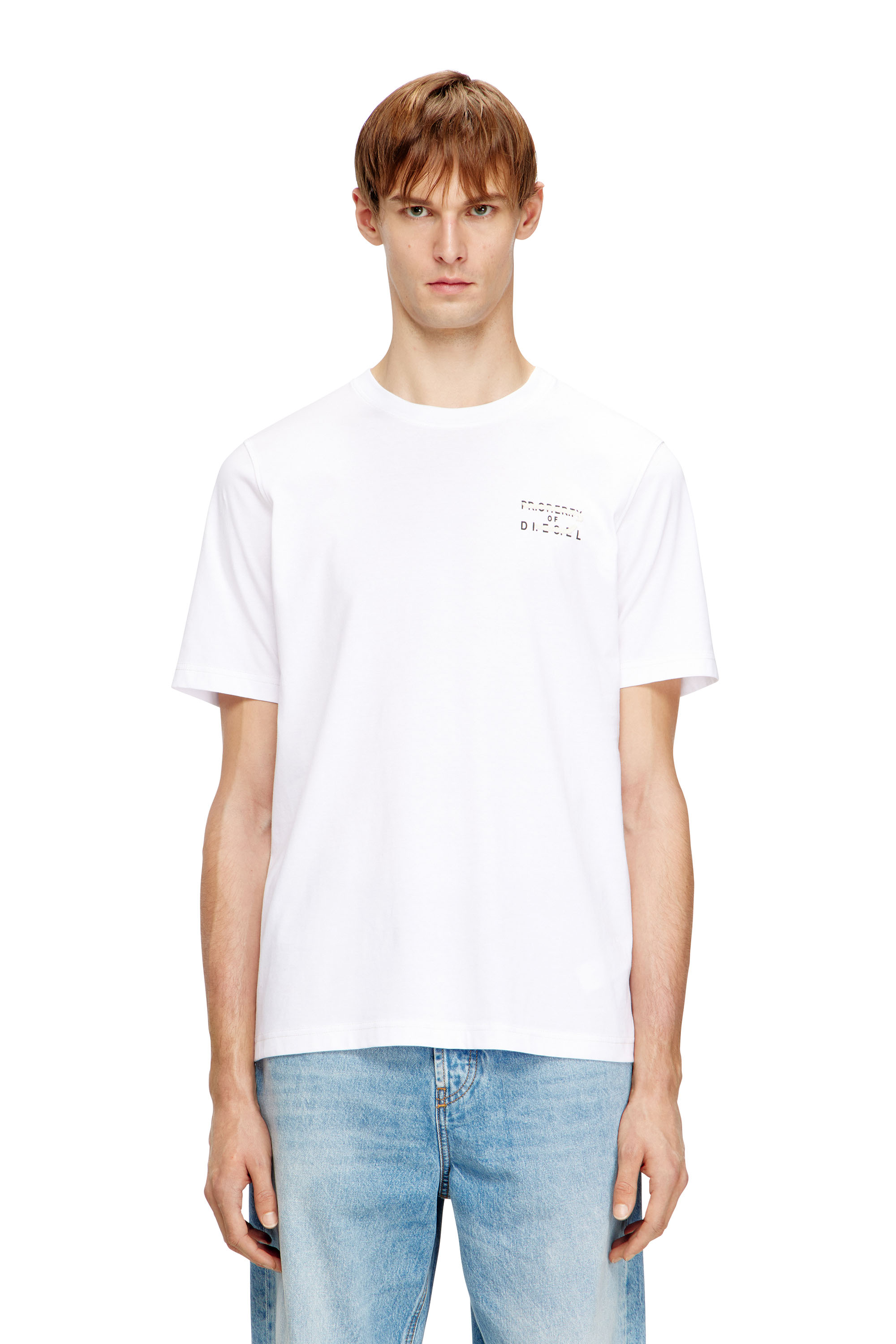 Diesel Men's White - Regular Cotton T-Shirt With Puff Print - T-Shirts - Man Xxs