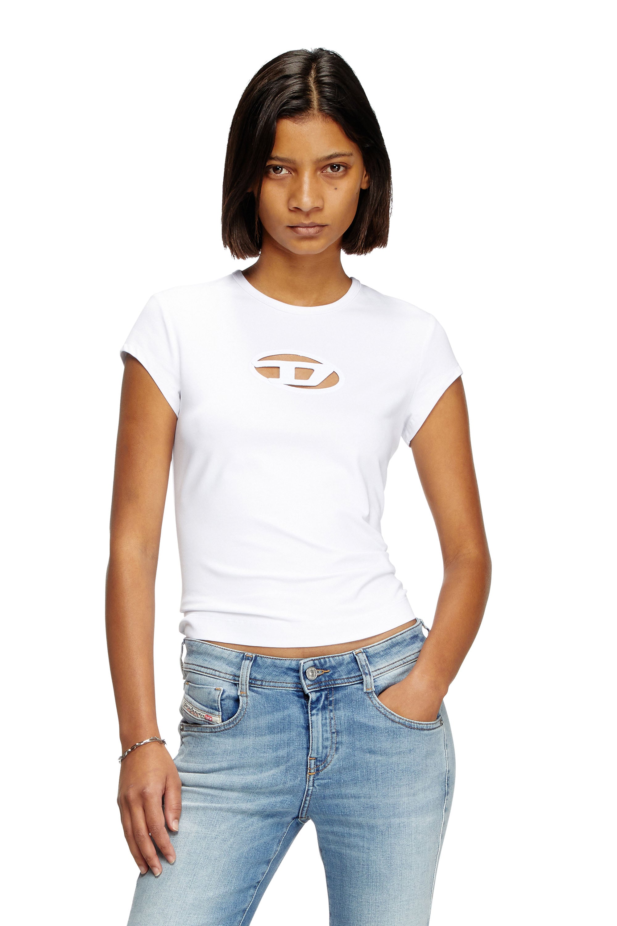 Diesel Women's White - T-Shirt With Oval D Logo - T-Shirts - Woman Extra Small