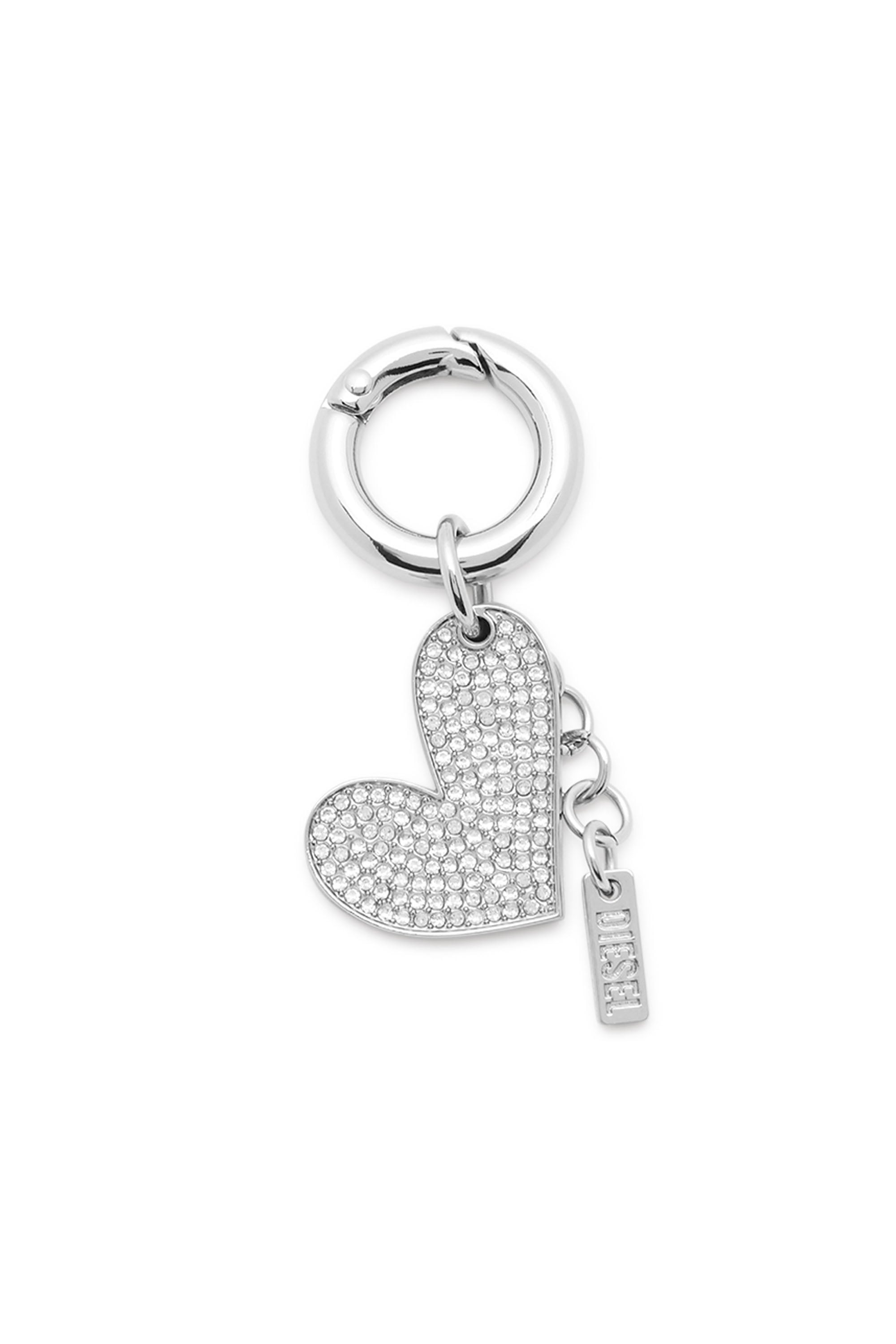 Diesel Women's Silver - Metal Heart Charm With Rhinestones - Charms And Keyrings - Woman Uni