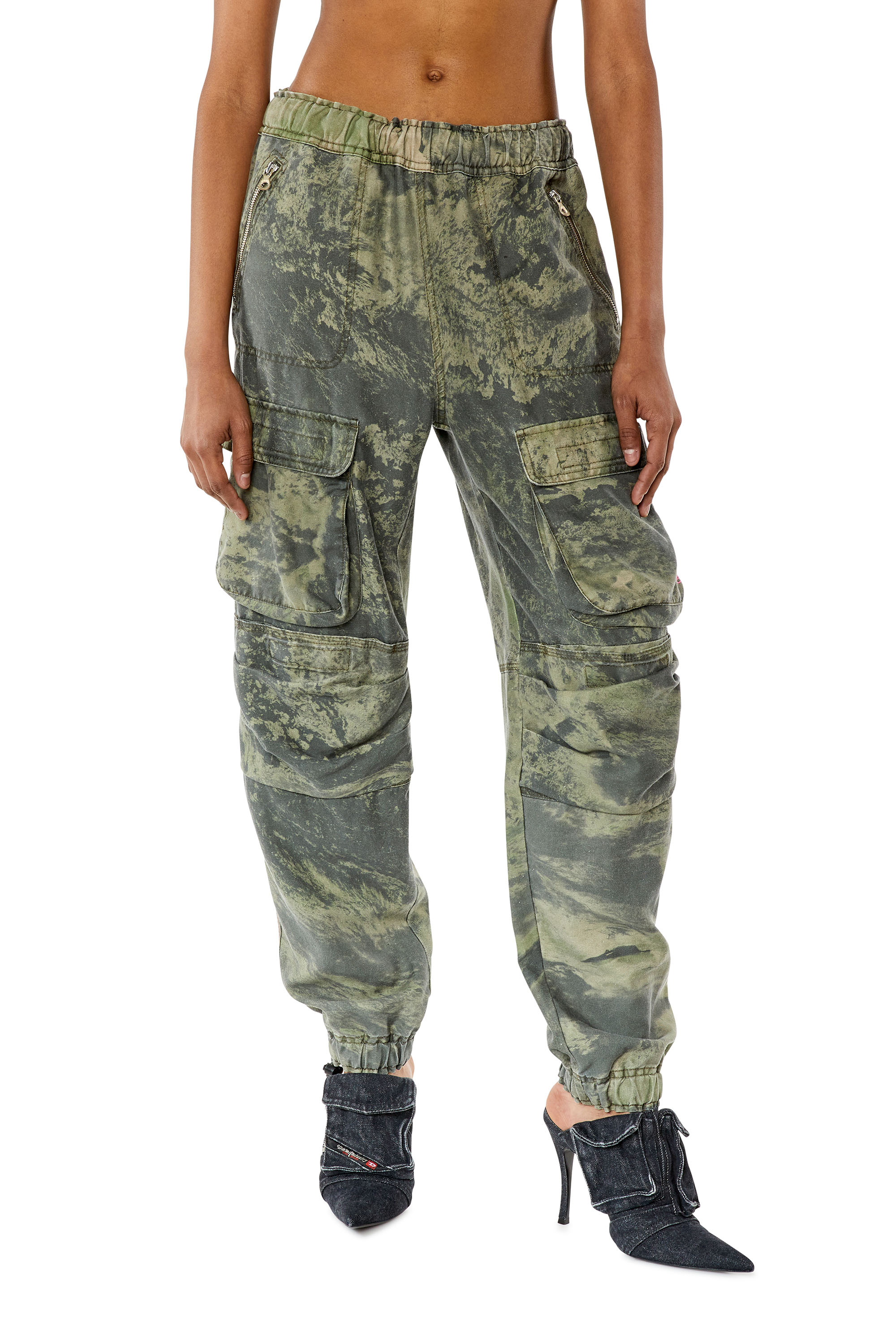 Diesel - Cargo pants with washed print - Pants - Woman - Green