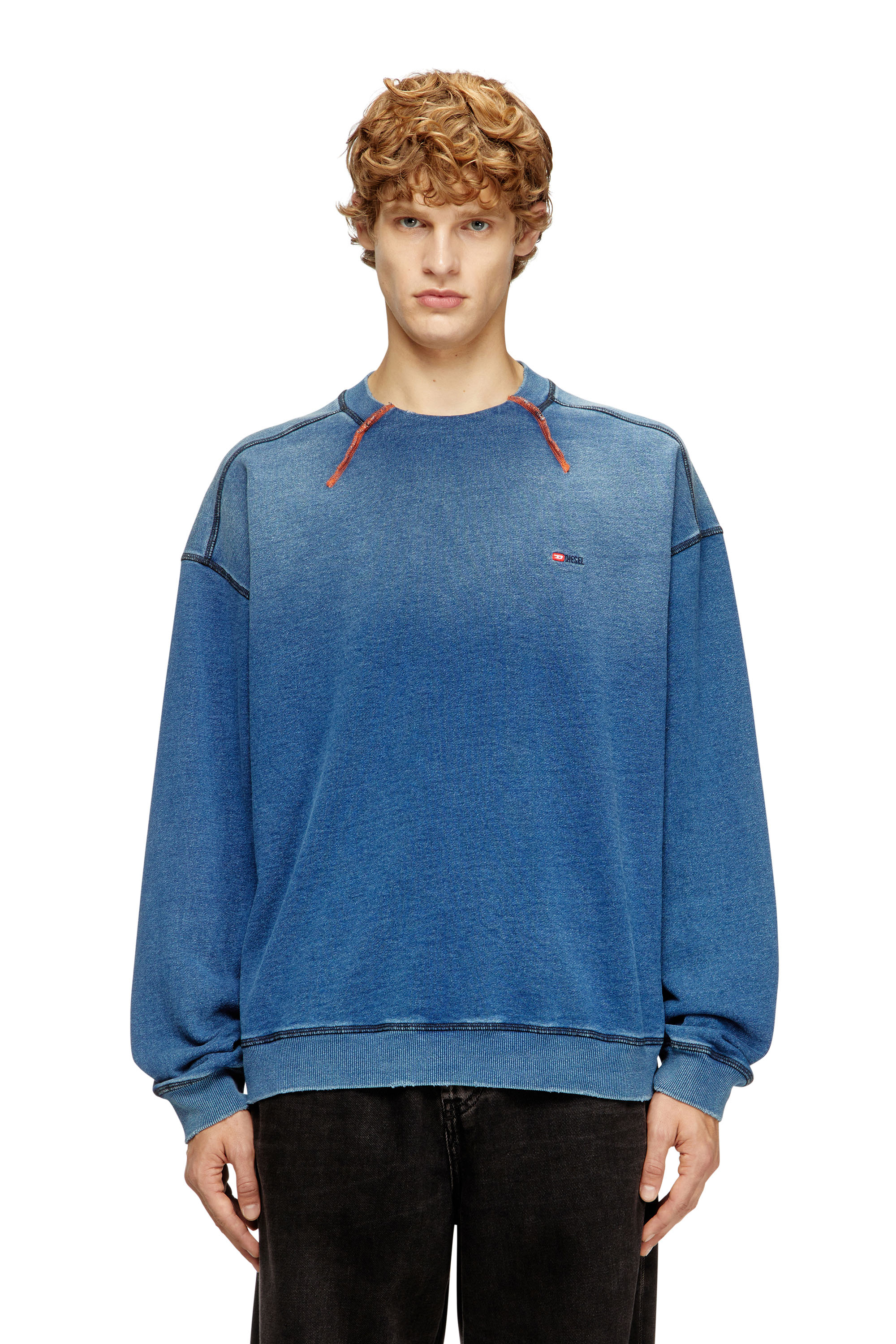 Diesel - S-CRAO-BOXT, Man's Cotton sweater with contrasting stitching in Blue - 1