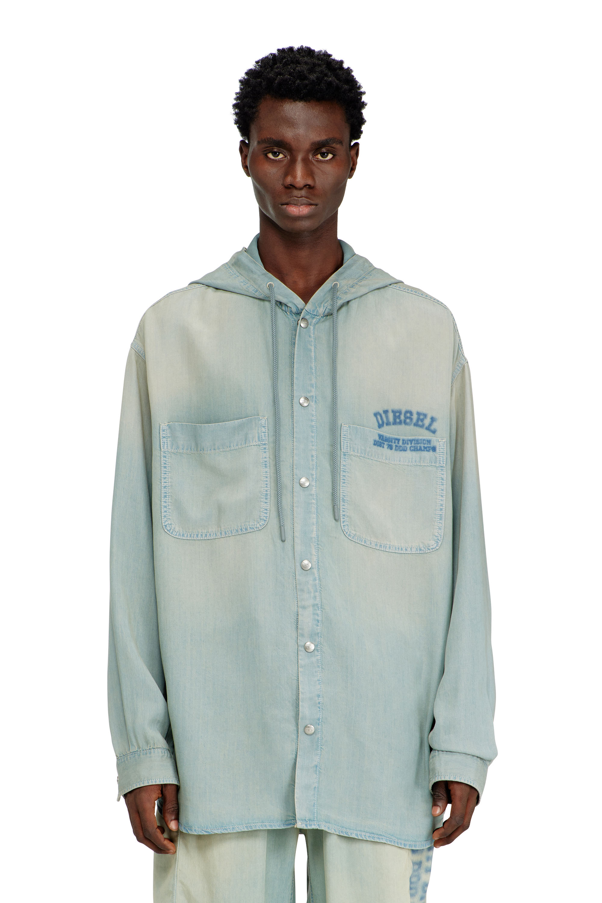 Diesel Blu Uomo - Overshirt In Denim Fluido Effetto Dirt - Camicie In Denim Extra Grande