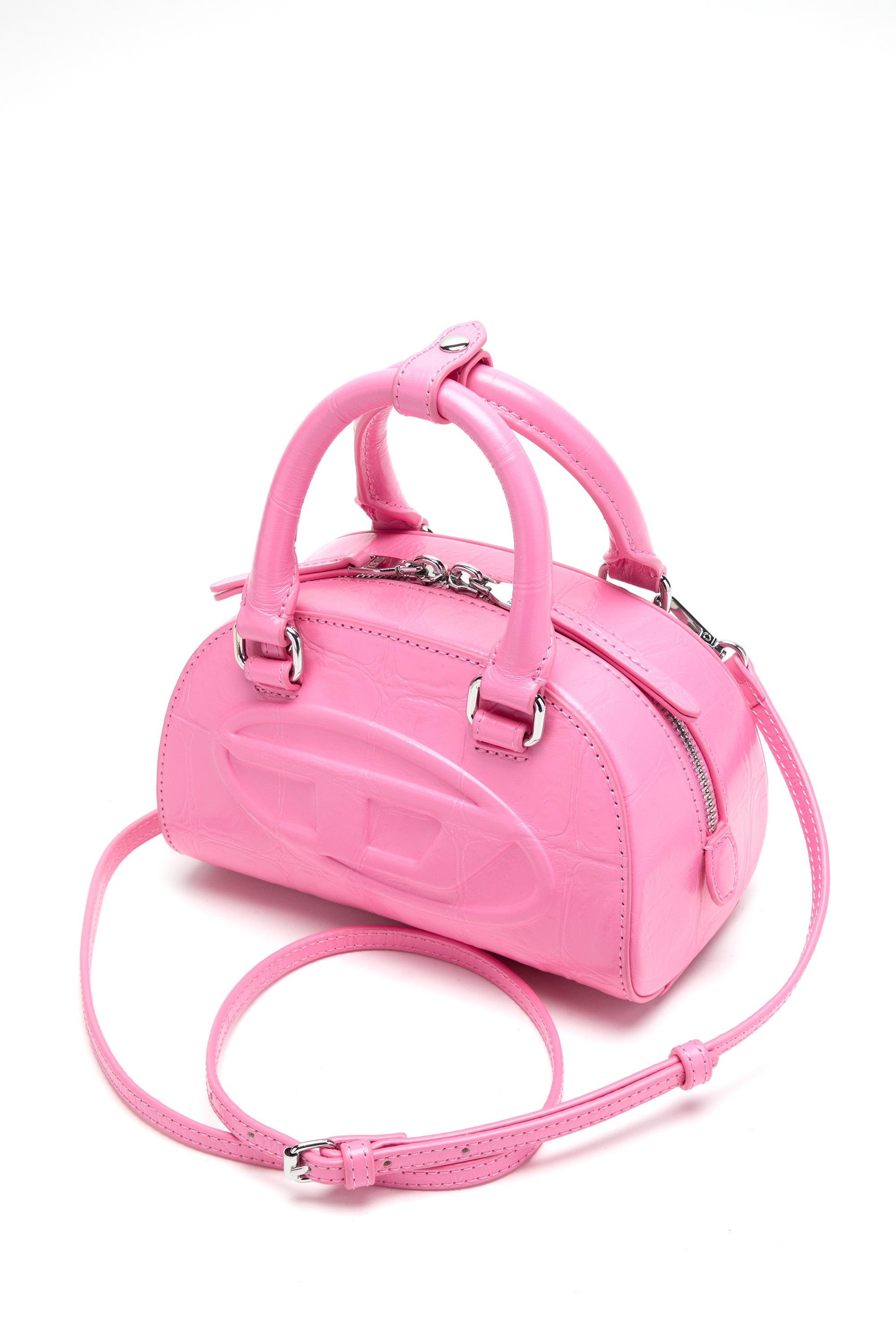 Diesel - 1DR DOME CROSSBODY, Woman's 1DR Dome-Mini bowling bag in croc-effect leather in Pink - 5