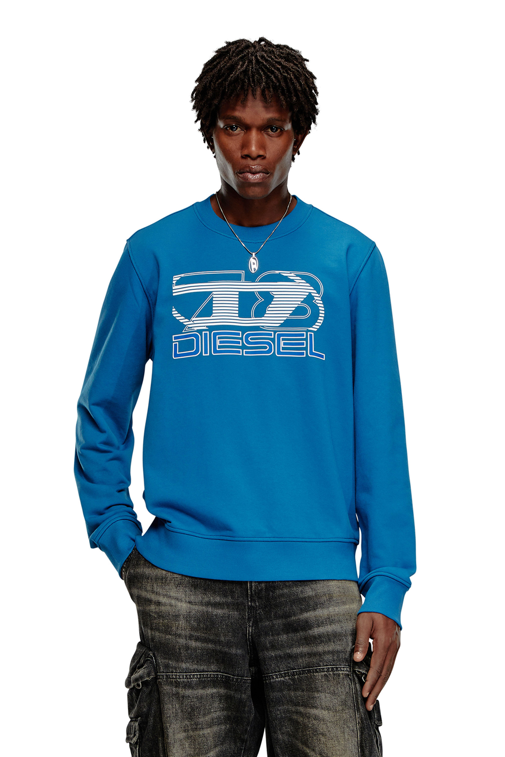 Diesel - Felpa con stampa logo - Felpe - Uomo - Blu