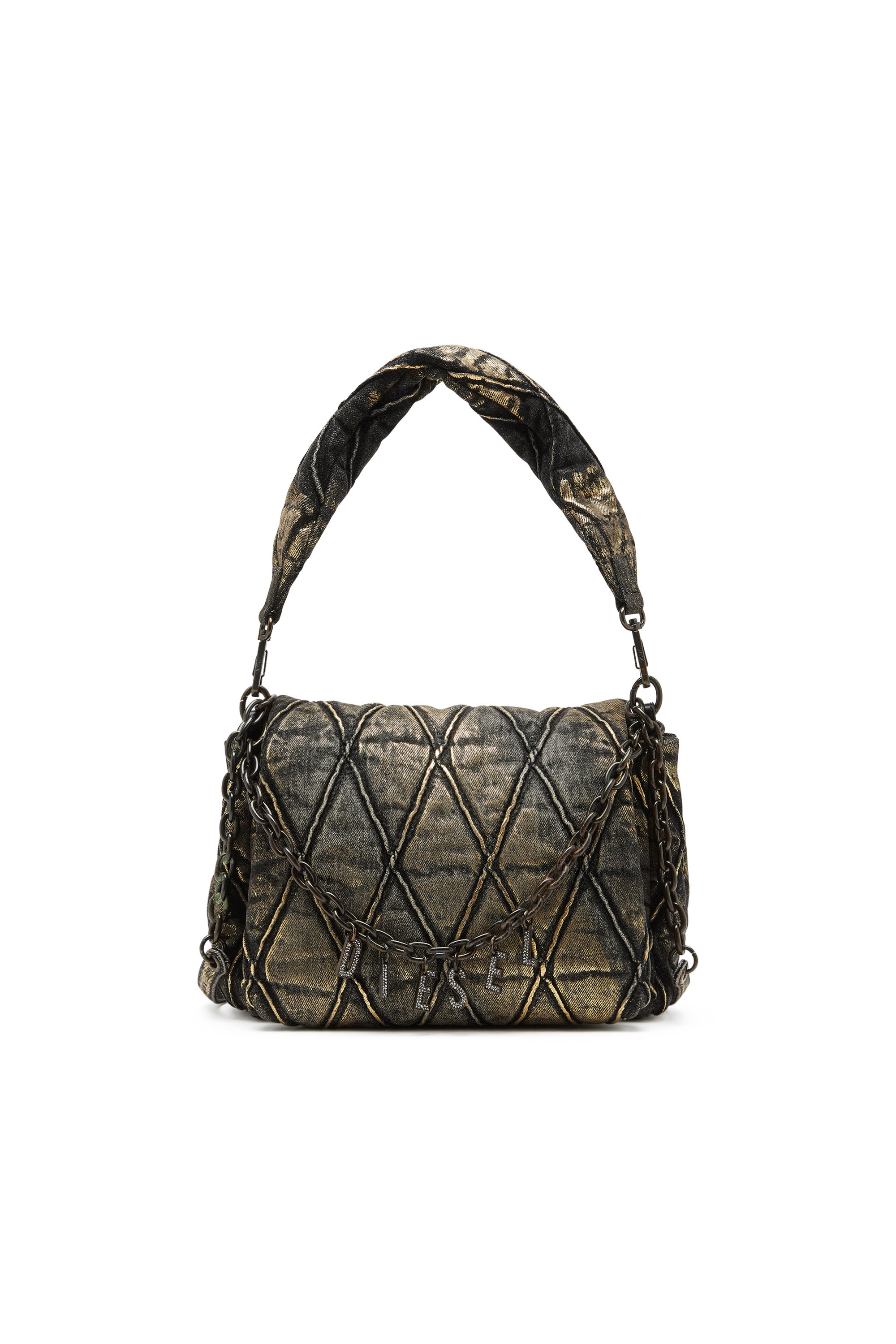 Shop Diesel Charm-d M-borsa A Spalla In Denim Trapuntato Metallizzato In Tobedefined