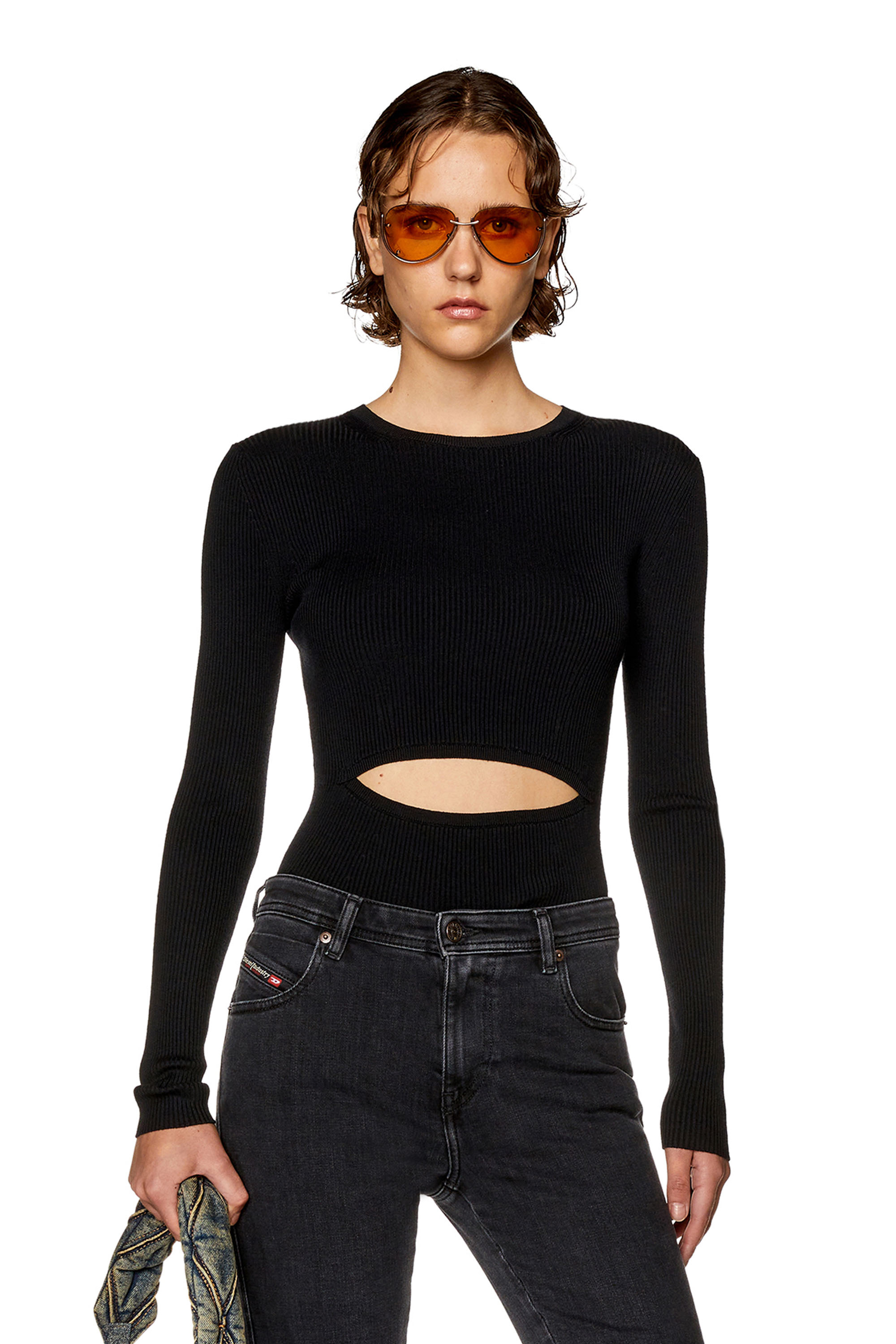 Shop Diesel Wool-blend Top With Cut-out In Nero