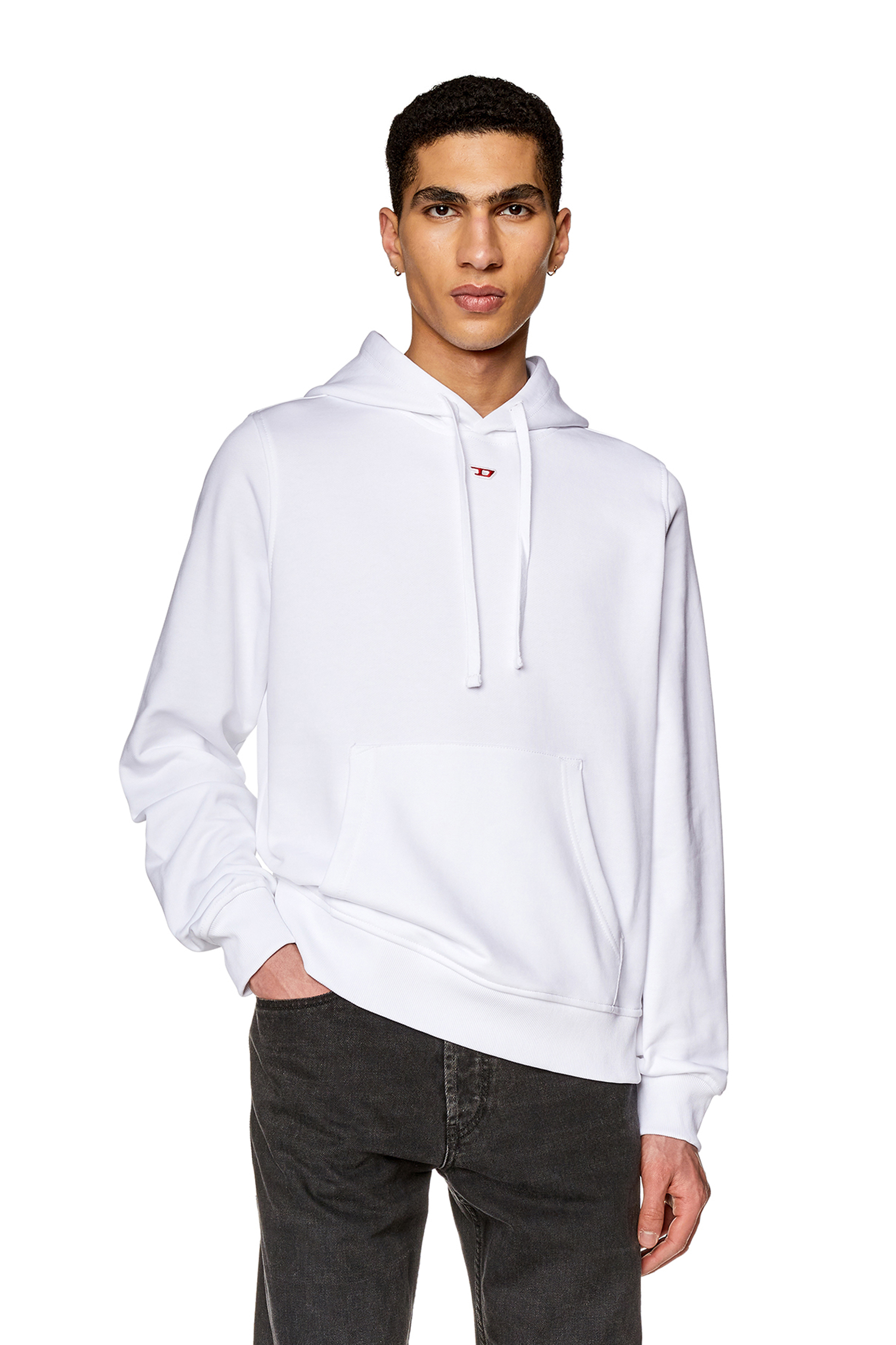 Diesel - Sweat-shirt à capuche en coton avec mini empiècement D - Pull Cotton - Homme - Blanc