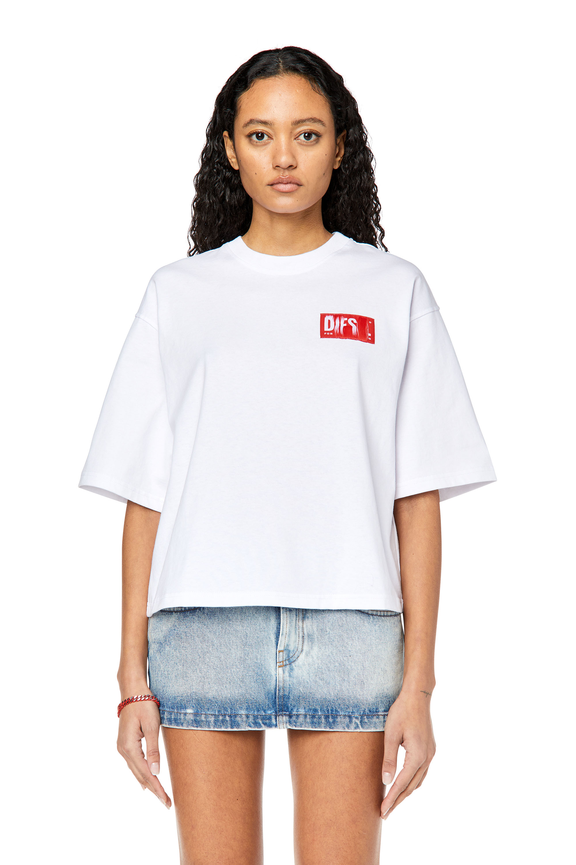 Shop Diesel T-shirt With Frayed Logo Patch In Bianco