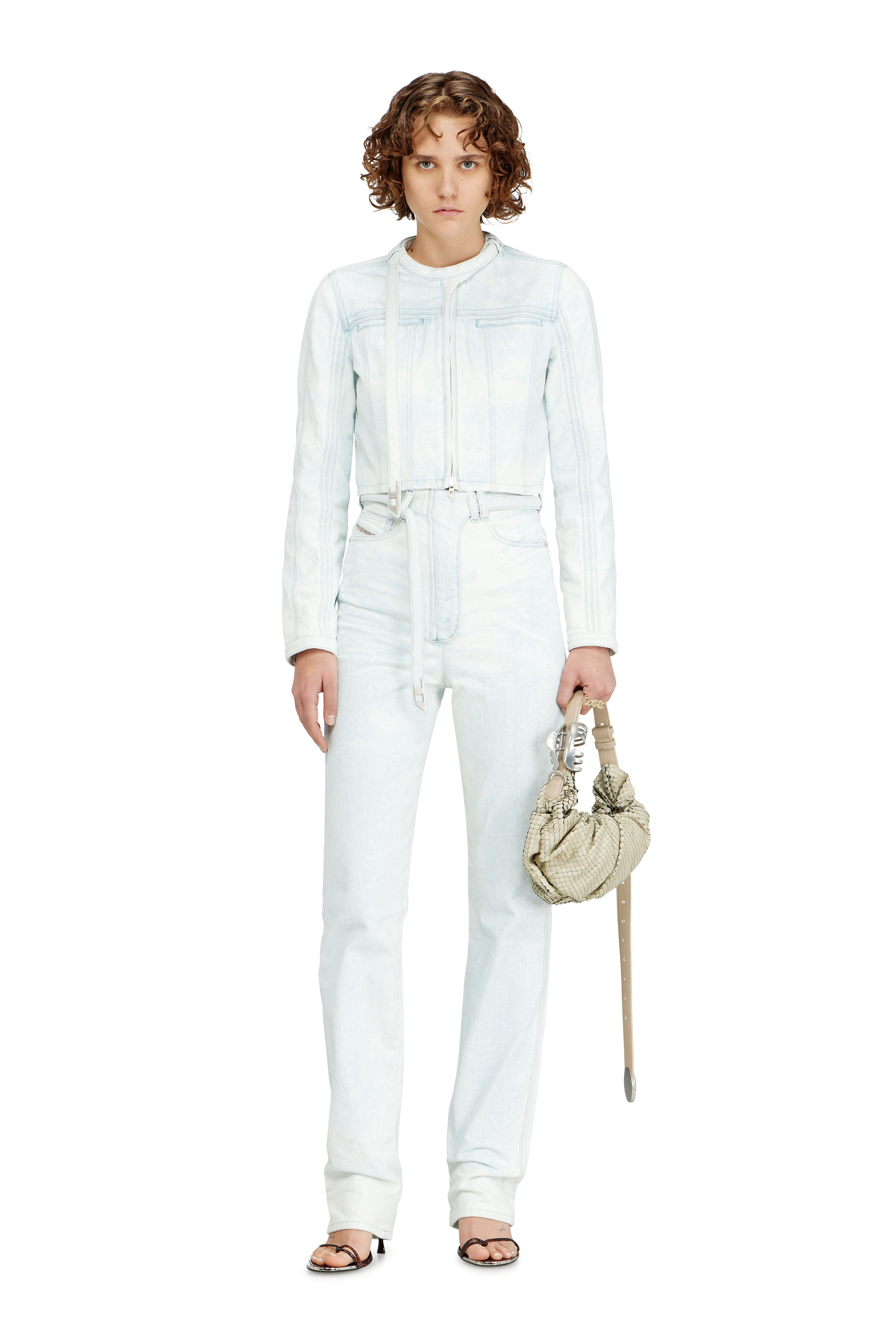 Diesel - DE-SAPHIX-FSI, Woman's Cropped jacket in ice-blue satin denim in Light Blue - 1
