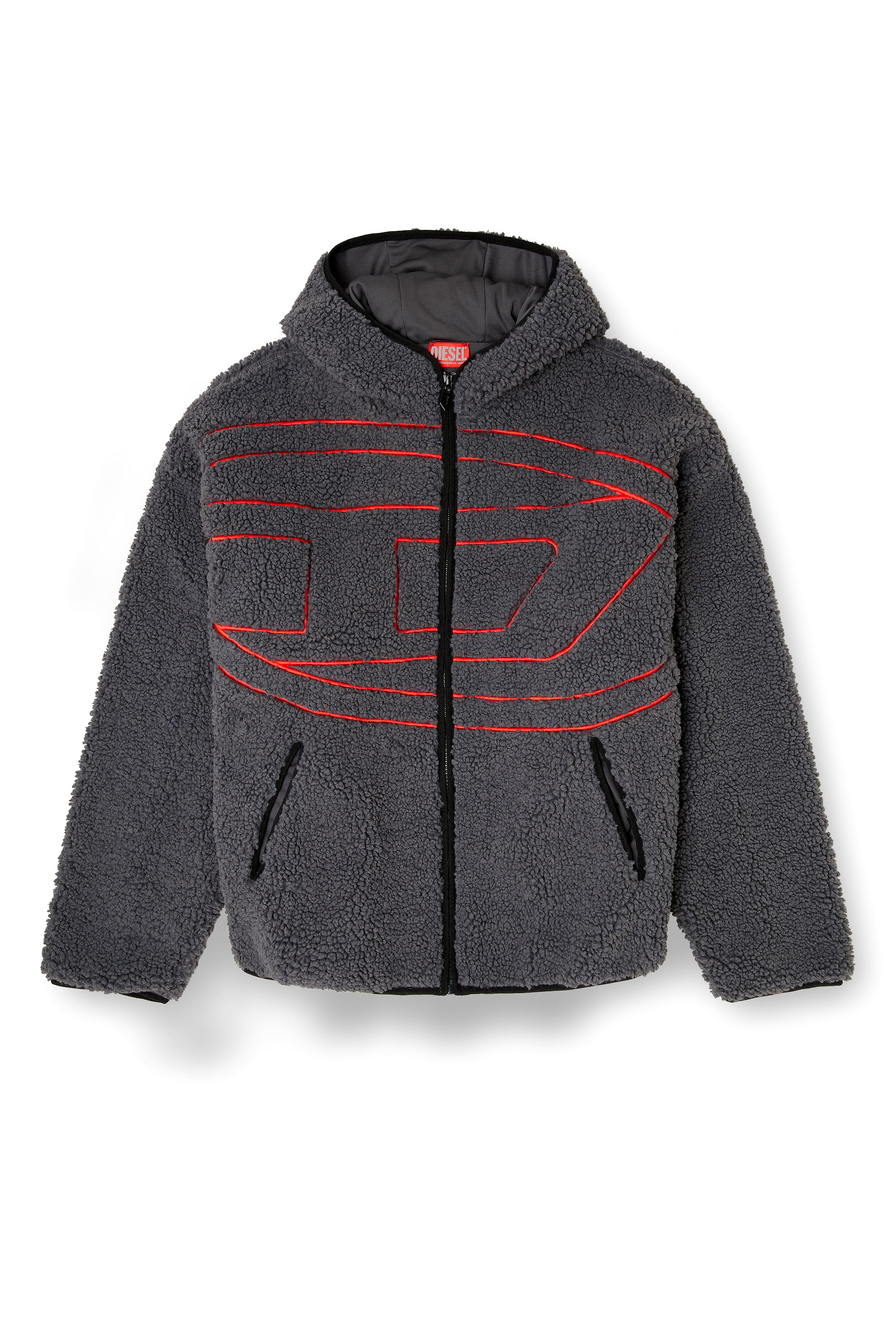 Diesel - S-ZAT, Man's Teddy hoodie sweatshirt in Dark grey - 3